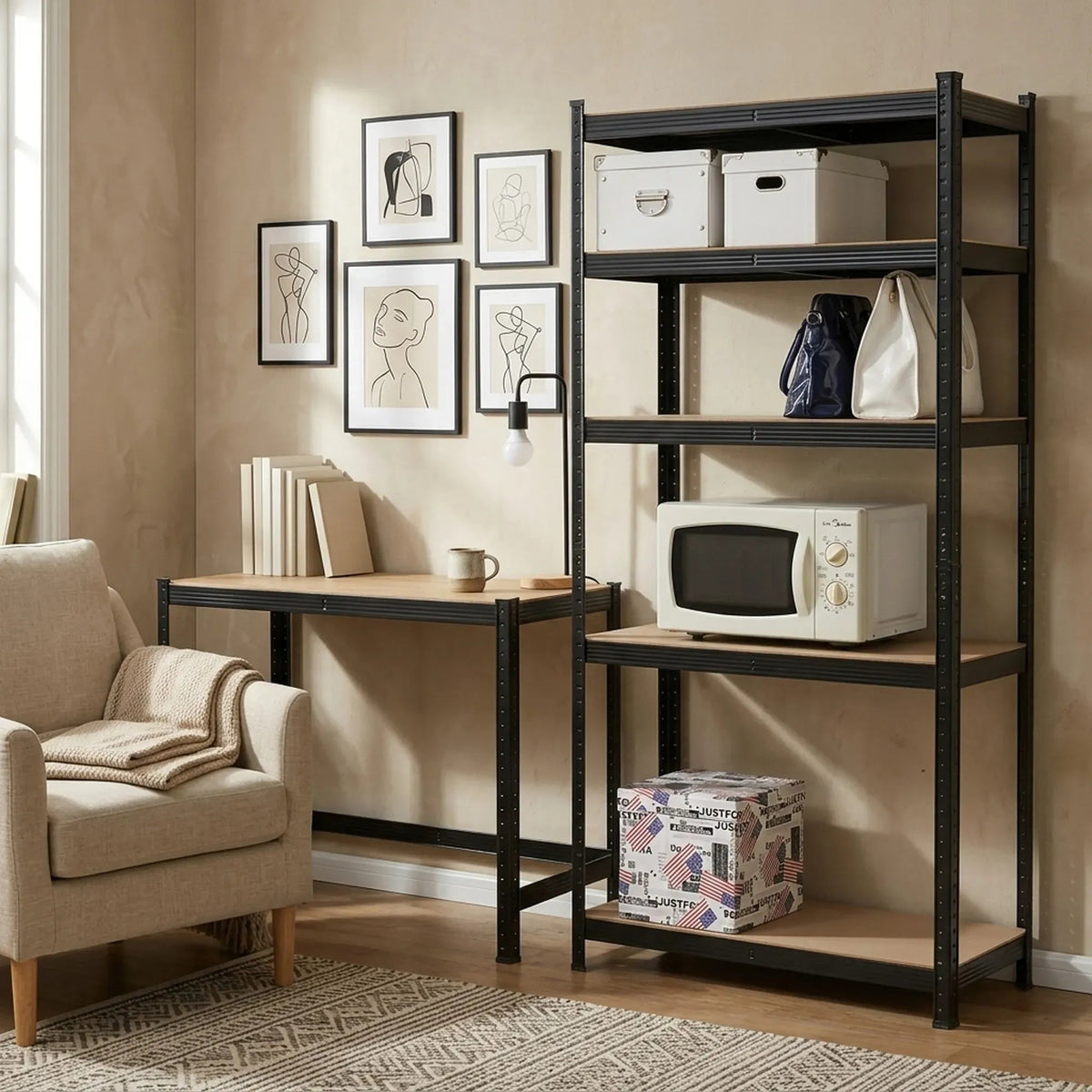 5 Tier Steel Shelving Unit Garage Storage Shelf 180cm - Black - Tools > Tools Storage > Wall Storage Racks - Rivercity House & Home Co. (ABN 18 642 972 209) - Affordable Modern Furniture Australia