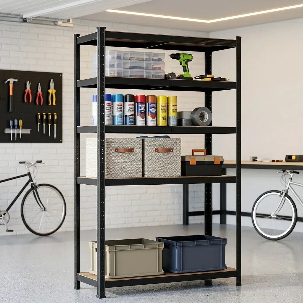 5 Tier Steel Shelving Unit Garage Storage Shelf 180cm - Black - Tools > Tools Storage > Wall Storage Racks - Rivercity House & Home Co. (ABN 18 642 972 209) - Affordable Modern Furniture Australia