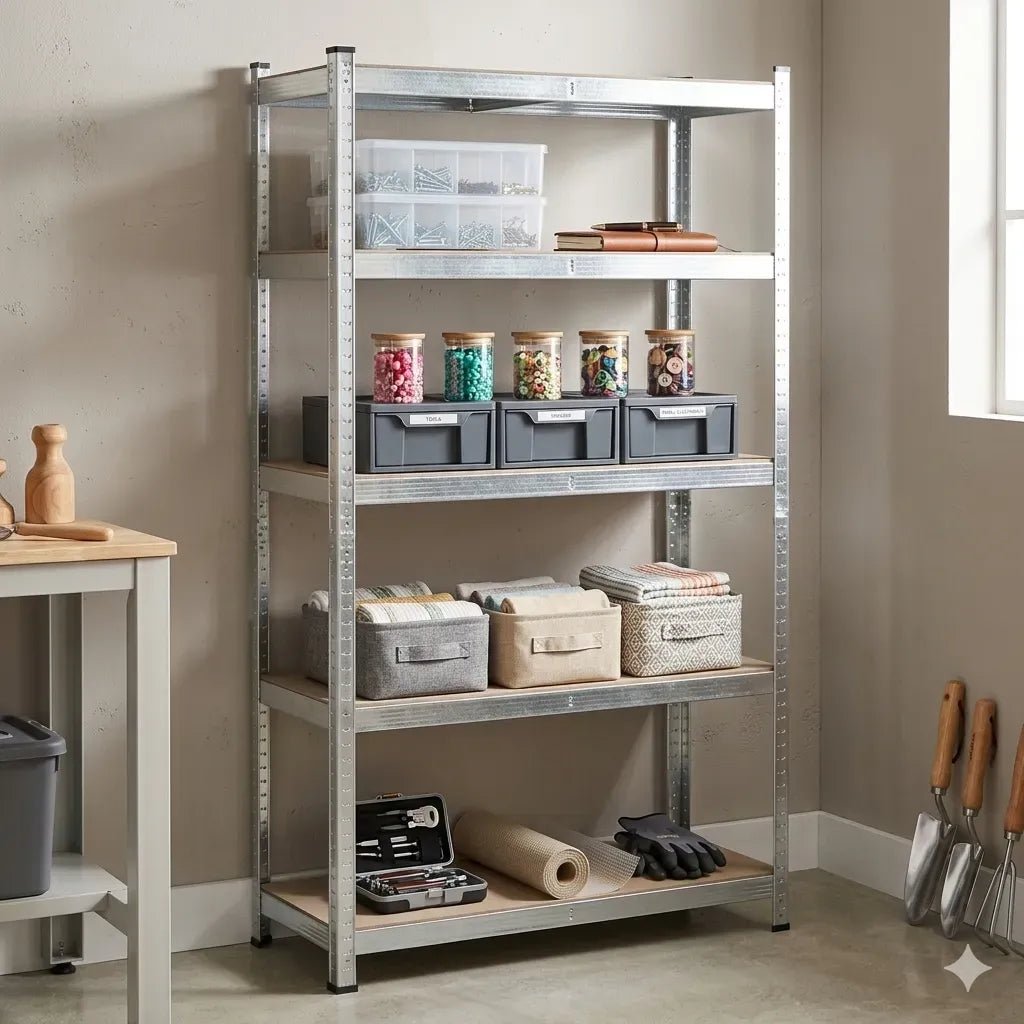 5 Tier Steel Shelving Unit with MDF Shelves, Boltless Adjustable Garage Storage - White - Tools > Tools Storage > Wall Storage Racks - Rivercity House & Home Co. (ABN 18 642 972 209) - Affordable Modern Furniture Australia