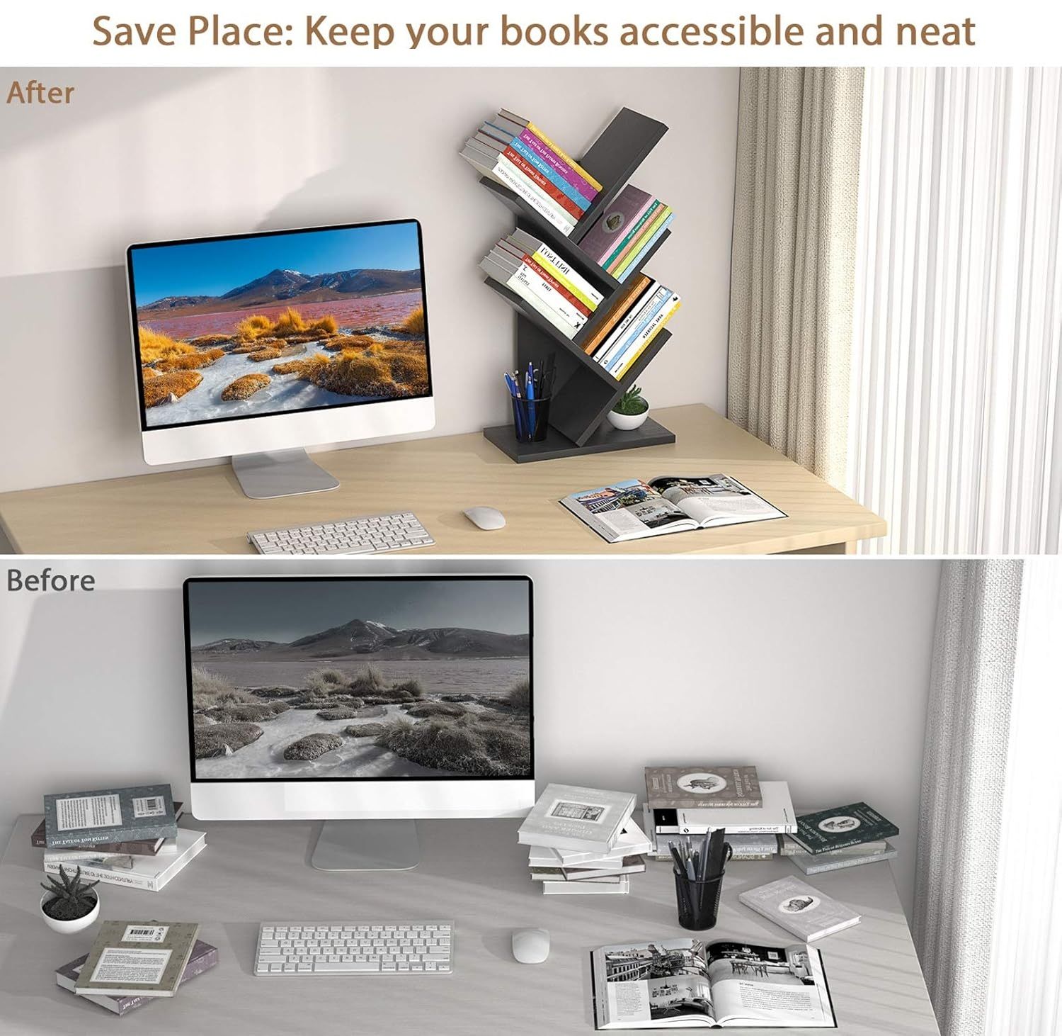 5 - Tier Tree Bookshelf Storage Rack for Home Office or Bedroom (Black) - Furniture > Living Room > Bookcases & Shelves - Rivercity House & Home Co. (ABN 18 642 972 209) - Affordable Modern Furniture Australia