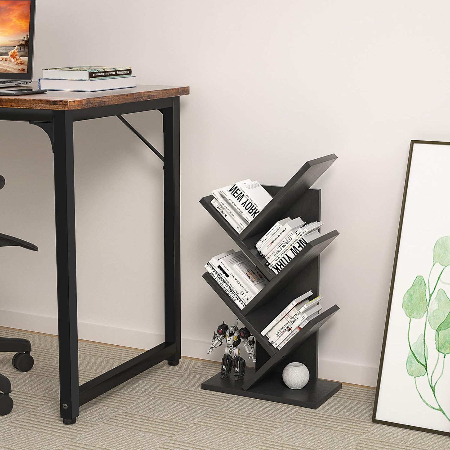 5 - Tier Tree Bookshelf Storage Rack for Home Office or Bedroom (Black) - Furniture > Living Room > Bookcases & Shelves - Rivercity House & Home Co. (ABN 18 642 972 209) - Affordable Modern Furniture Australia