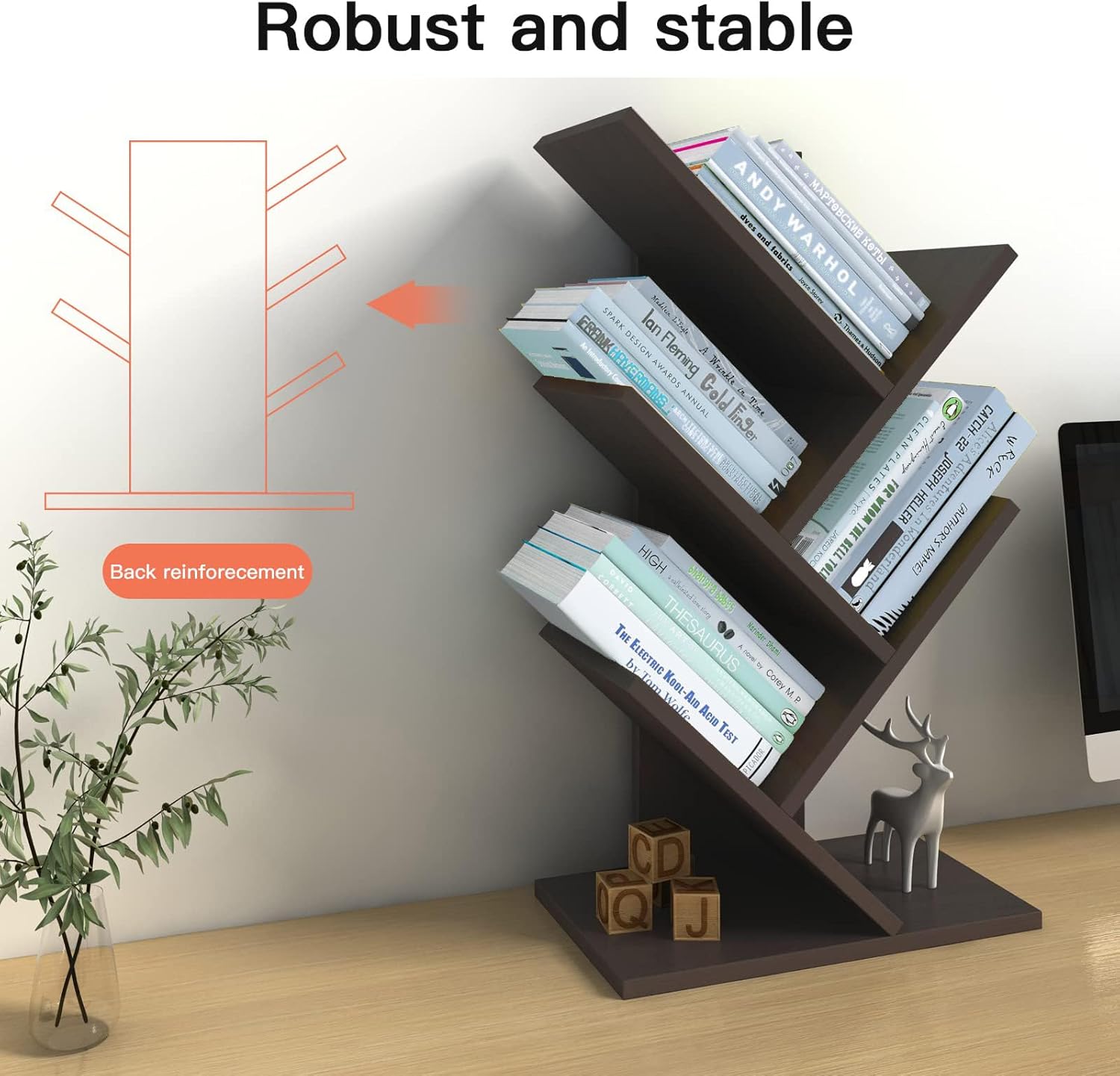 5 - Tier Tree Bookshelf Storage Rack for Home Office or Bedroom (Black) - Furniture > Living Room > Bookcases & Shelves - Rivercity House & Home Co. (ABN 18 642 972 209) - Affordable Modern Furniture Australia