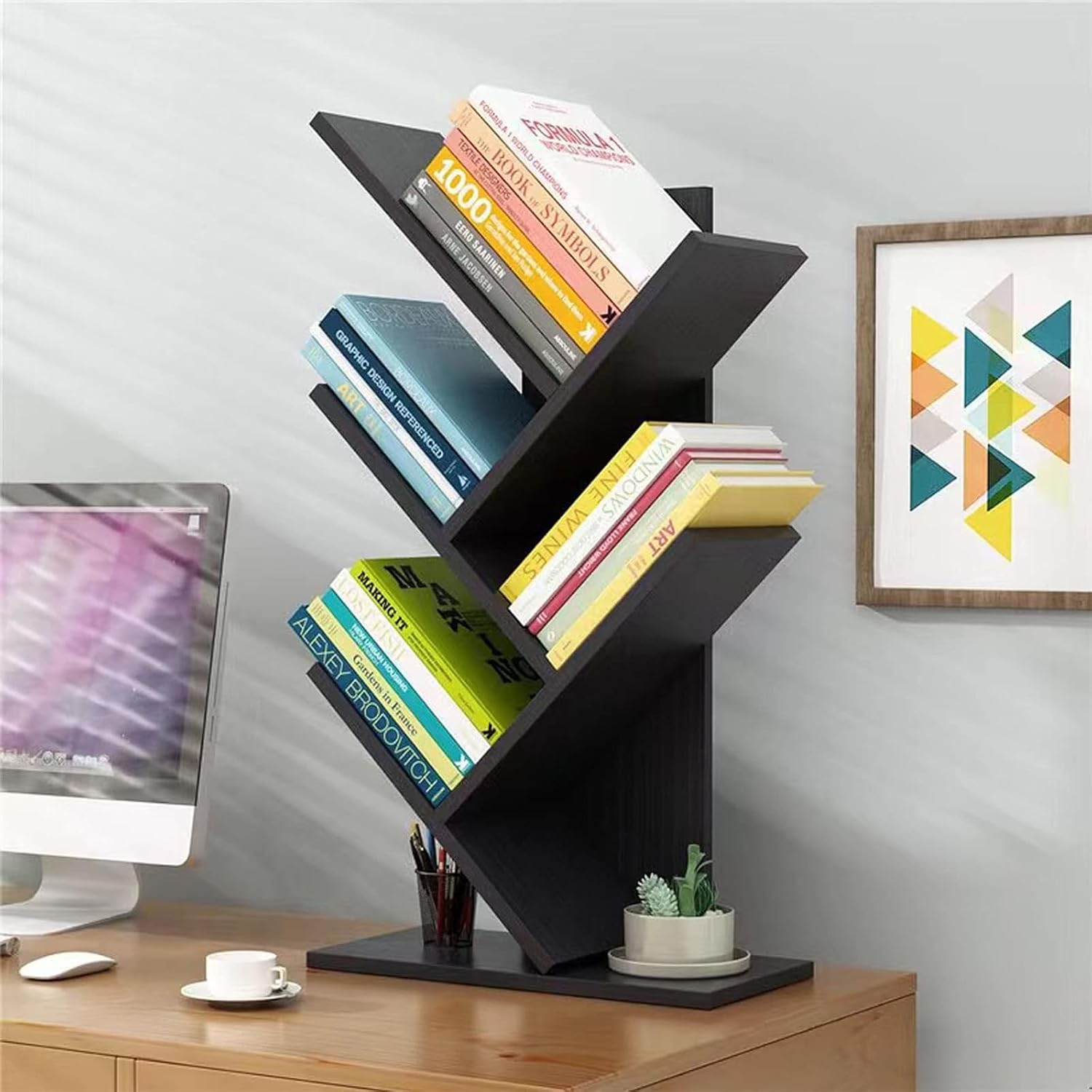 5 - Tier Tree Bookshelf Storage Rack for Home Office or Bedroom (Black) - Furniture > Living Room > Bookcases & Shelves - Rivercity House & Home Co. (ABN 18 642 972 209) - Affordable Modern Furniture Australia
