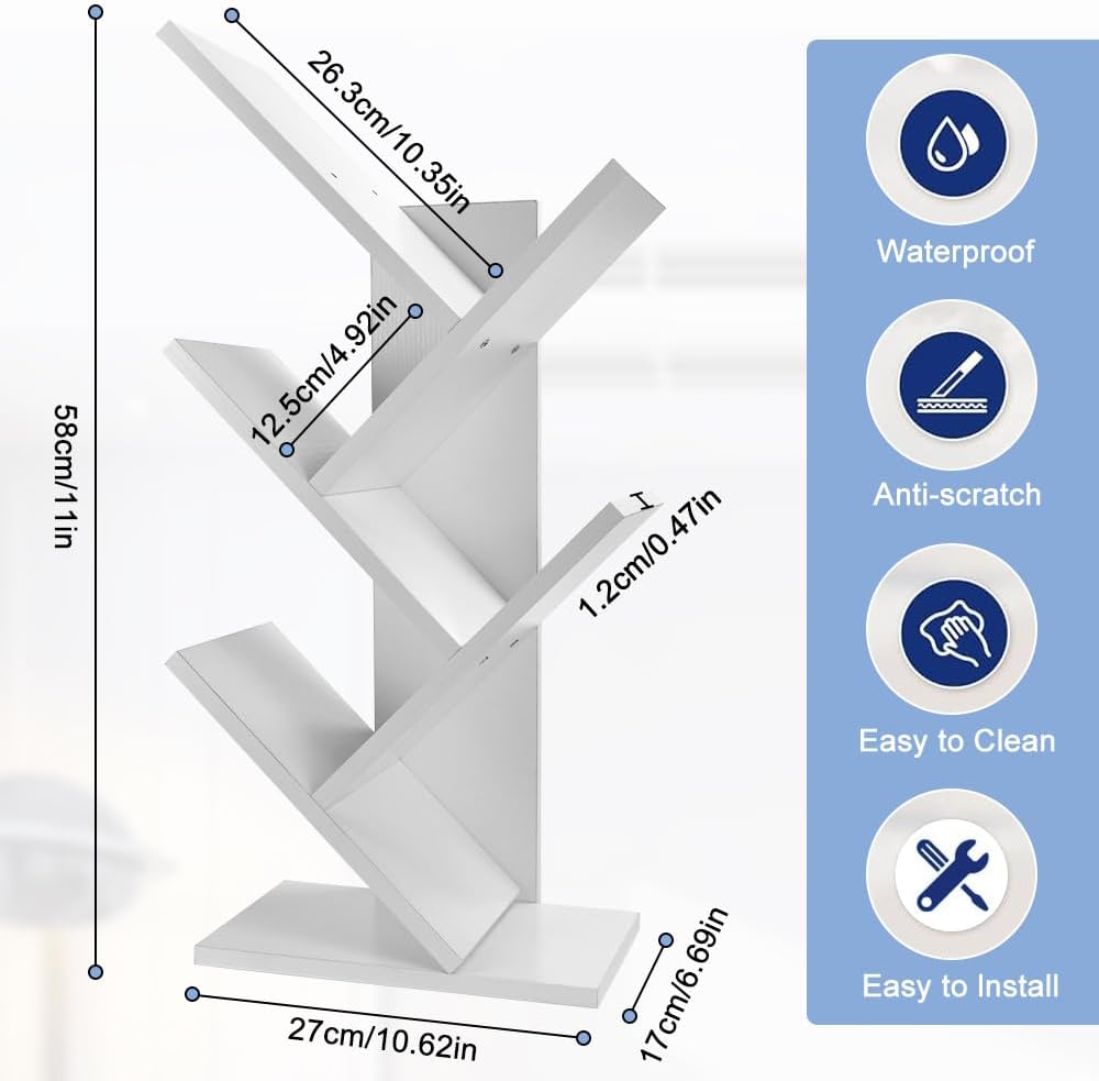 5 - Tier Tree Bookshelf Storage Rack for Home Office or Bedroom (White) - Furniture > Living Room > Bookcases & Shelves - Rivercity House & Home Co. (ABN 18 642 972 209) - Affordable Modern Furniture Australia