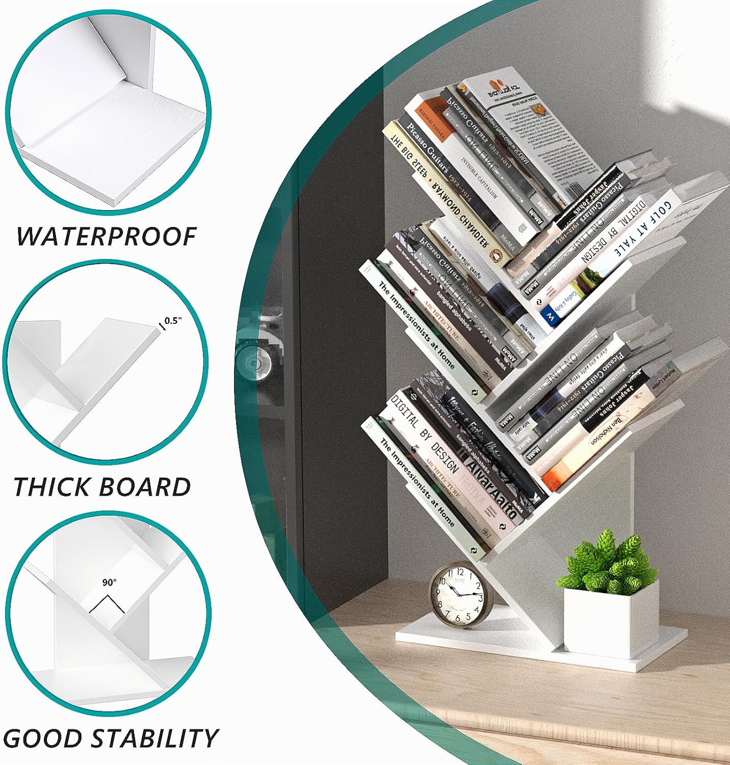 5 - Tier Tree Bookshelf Storage Rack for Home Office or Bedroom (White) - Furniture > Living Room > Bookcases & Shelves - Rivercity House & Home Co. (ABN 18 642 972 209) - Affordable Modern Furniture Australia