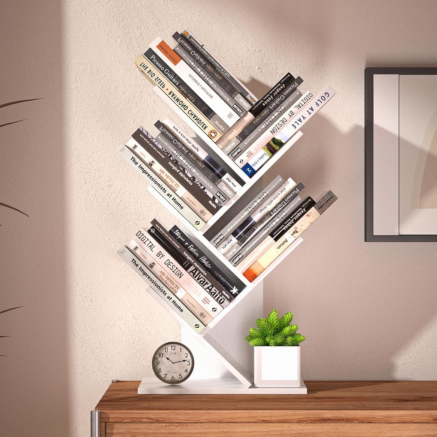 5 - Tier Tree Bookshelf Storage Rack for Home Office or Bedroom (White) - Furniture > Living Room > Bookcases & Shelves - Rivercity House & Home Co. (ABN 18 642 972 209) - Affordable Modern Furniture Australia