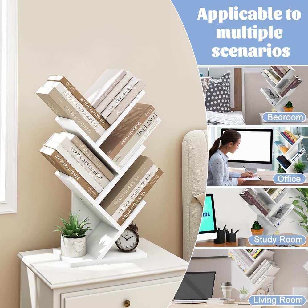 5 - Tier Tree Bookshelf Storage Rack for Home Office or Bedroom (White) - Furniture > Living Room > Bookcases & Shelves - Rivercity House & Home Co. (ABN 18 642 972 209) - Affordable Modern Furniture Australia