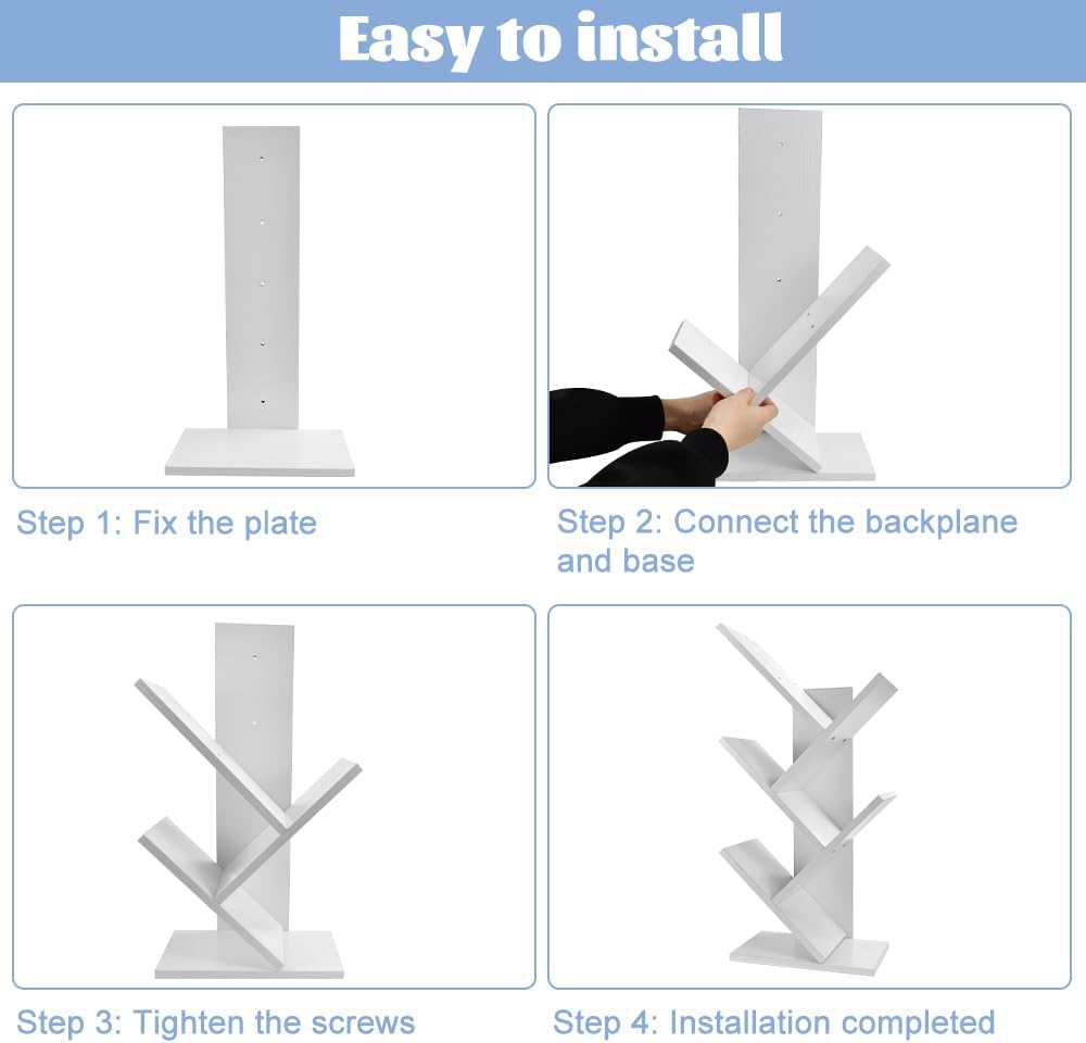 5 - Tier Tree Bookshelf Storage Rack for Home Office or Bedroom (White) - Furniture > Living Room > Bookcases & Shelves - Rivercity House & Home Co. (ABN 18 642 972 209) - Affordable Modern Furniture Australia
