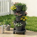 5 Tier Vertical Garden Planter, Stackable Planters with 4 Wheels, Black, Raised Garden Bed, Garden Tower Indoor Outdoor, Auto Drainage System, for Strawberries, Herbs, Flower, Vegetables