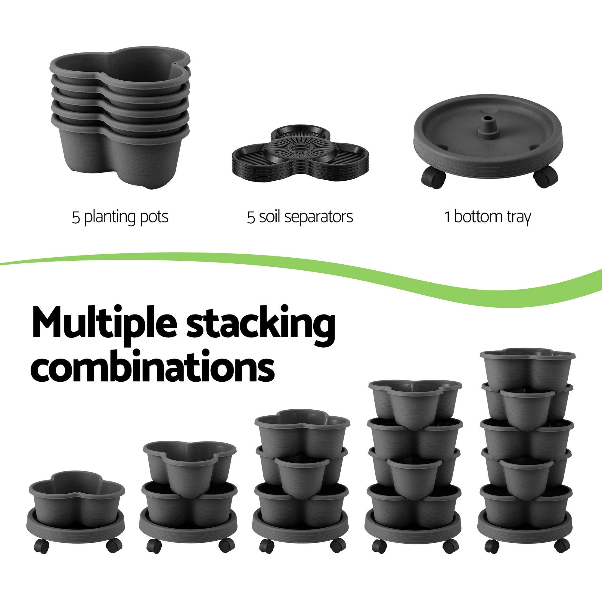 5 Tier Vertical Garden Planter, Stackable Planters with 4 Wheels, Black, Raised Garden Bed, Garden Tower Indoor Outdoor, Auto Drainage System, for Strawberries, Herbs, Flower, Vegetables - Home & Garden > Garden Beds > Garden Beds & Planters - Rivercity House & Home Co. (ABN 18 642 972 209) - Affordable Modern Furniture Australia