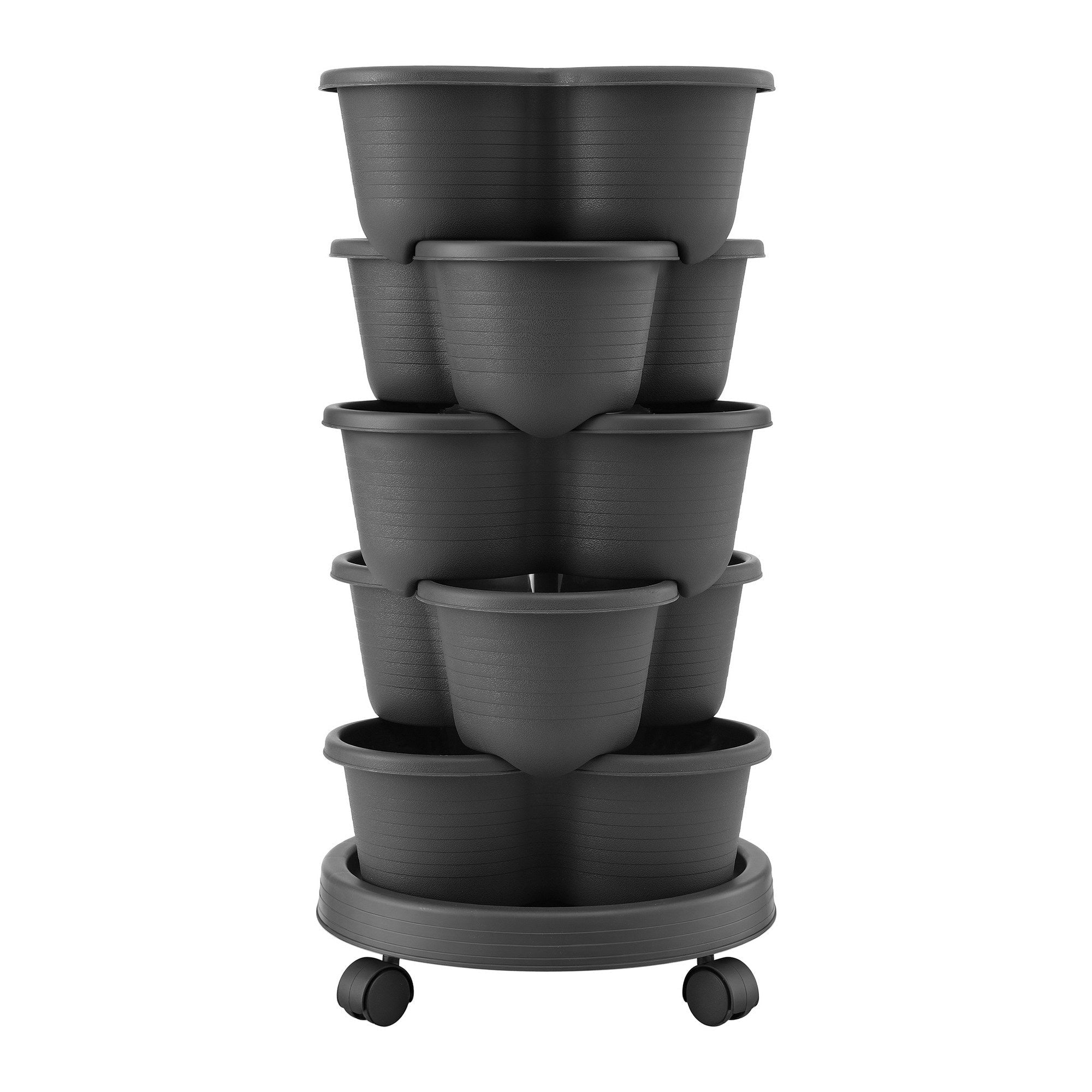 5 Tier Vertical Garden Planter, Stackable Planters with 4 Wheels, Black, Raised Garden Bed, Garden Tower Indoor Outdoor, Auto Drainage System, for Strawberries, Herbs, Flower, Vegetables - Home & Garden > Garden Beds > Garden Beds & Planters - Rivercity House & Home Co. (ABN 18 642 972 209) - Affordable Modern Furniture Australia