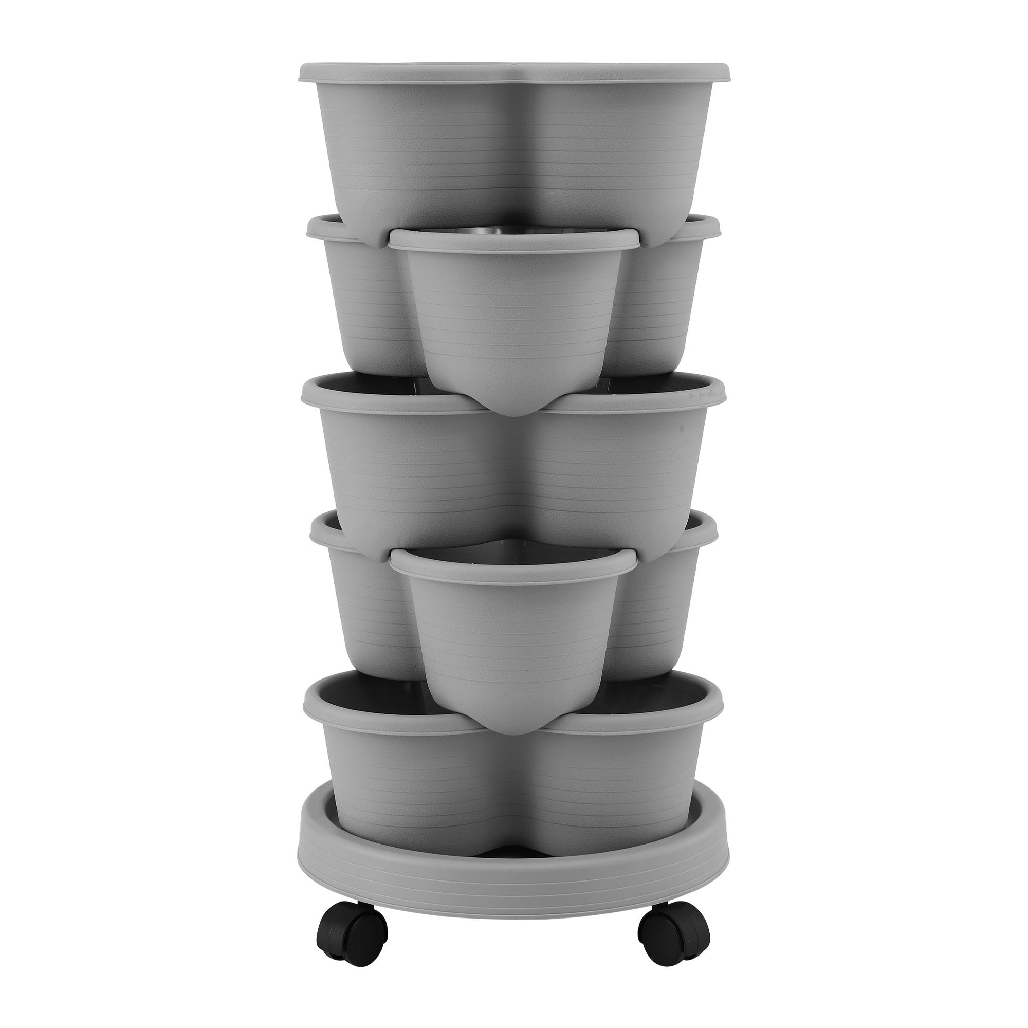 5 Tier Vertical Garden Planter, Stackable Planters with 4 Wheels, Grey, Raised Garden Bed, Garden Tower Indoor Outdoor, Auto Drainage System, for Strawberries, Herbs, Flower, Vegetables - Home & Garden > Artificial Plants > Pots, Planters & Accessories - Rivercity House & Home Co. (ABN 18 642 972 209) - Affordable Modern Furniture Australia