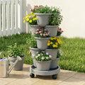 5 Tier Stackable Vertical Garden Planter with Wheels and Auto Drainage System - Grey