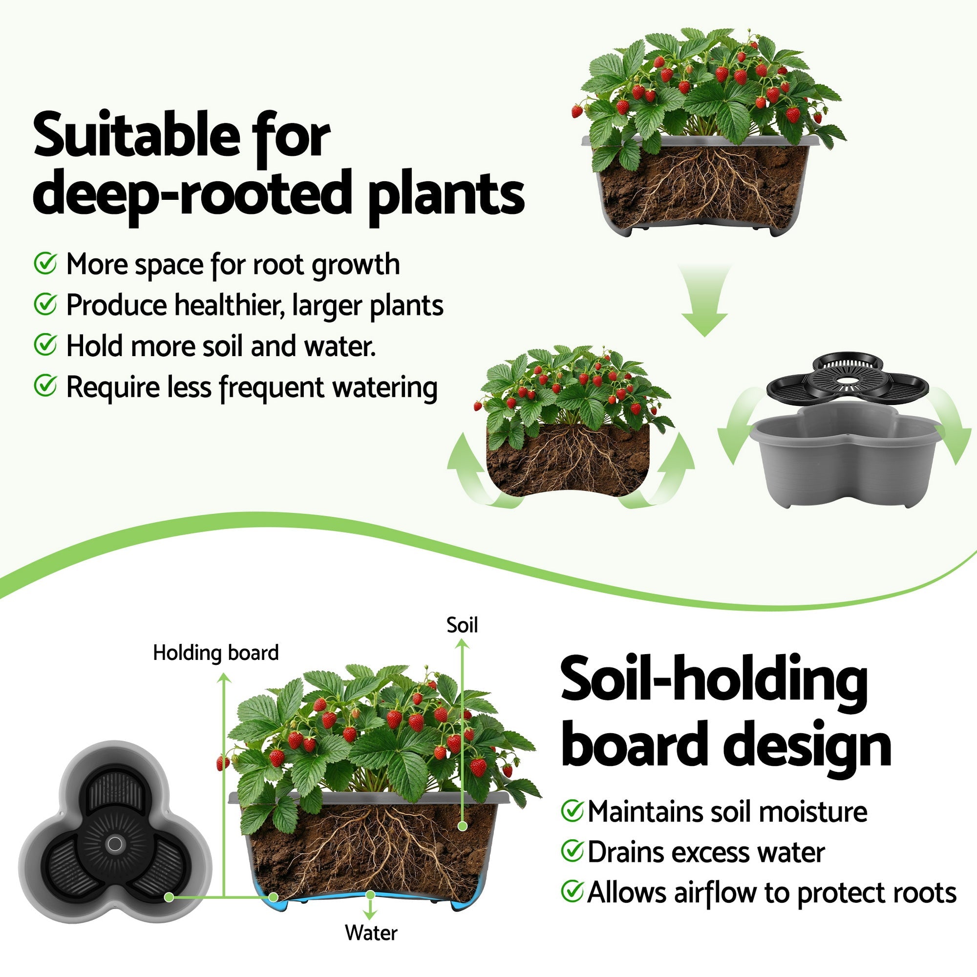 5 Tier Vertical Garden Planter, Stackable Planters with 4 Wheels, Grey, Raised Garden Bed, Garden Tower Indoor Outdoor, Auto Drainage System, for Strawberries, Herbs, Flower, Vegetables - Home & Garden > Artificial Plants > Pots, Planters & Accessories - Rivercity House & Home Co. (ABN 18 642 972 209) - Affordable Modern Furniture Australia