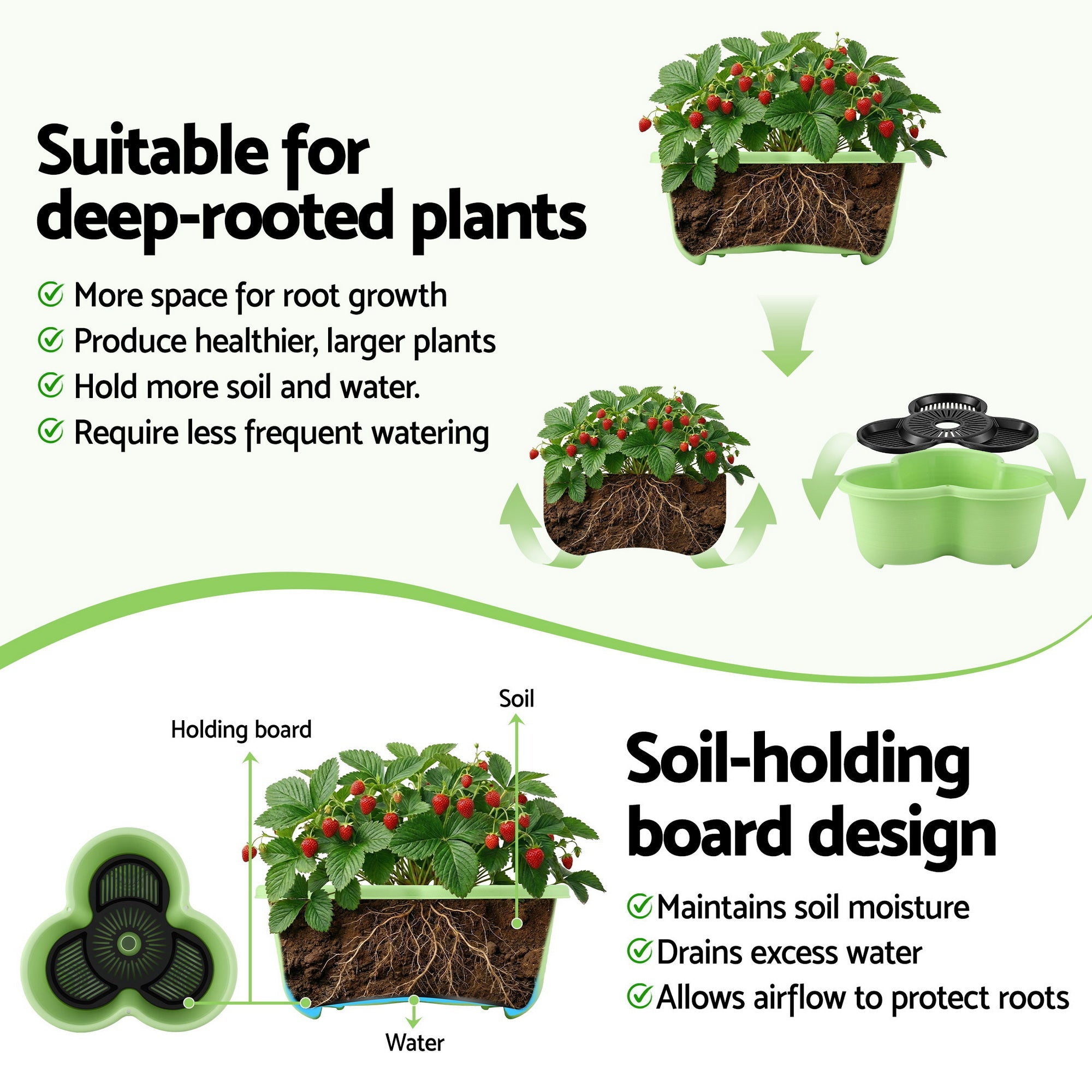 5 Tier Vertical Garden Planter, Stackable Planters with Wheels, Light Green, Garden Bed, Garden Tower Indoor Outdoor, Auto Drainage System, for Strawberries, Herbs, Flowers, Vegetables - Home & Garden > Artificial Plants > Pots, Planters & Accessories - Rivercity House & Home Co. (ABN 18 642 972 209) - Affordable Modern Furniture Australia