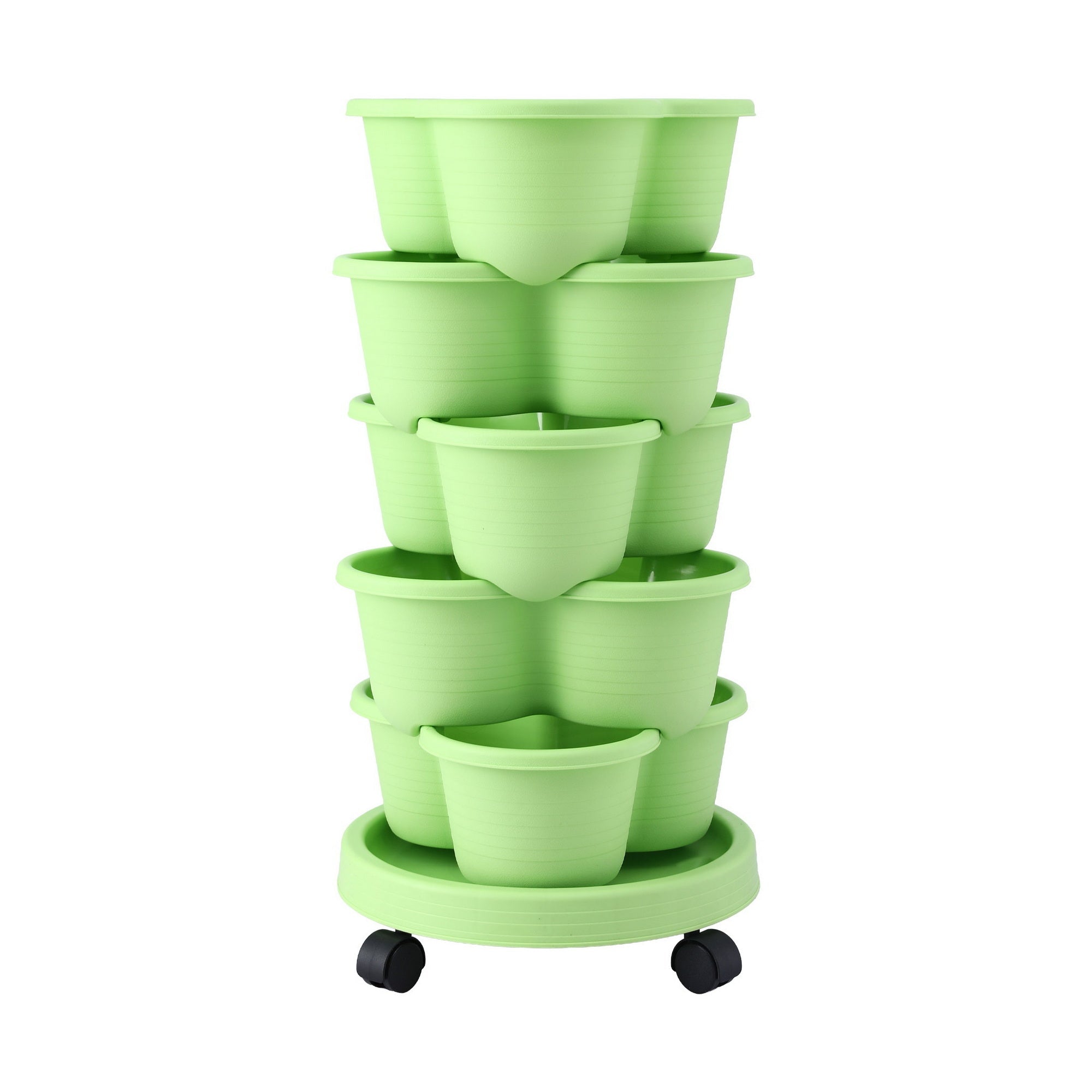 5 Tier Vertical Garden Planter, Stackable Planters with Wheels, Light Green, Garden Bed, Garden Tower Indoor Outdoor, Auto Drainage System, for Strawberries, Herbs, Flowers, Vegetables - Home & Garden > Artificial Plants > Pots, Planters & Accessories - Rivercity House & Home Co. (ABN 18 642 972 209) - Affordable Modern Furniture Australia