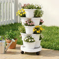 5 Tier Stackable Vertical Garden Planter with Wheels and Auto Drainage System - White