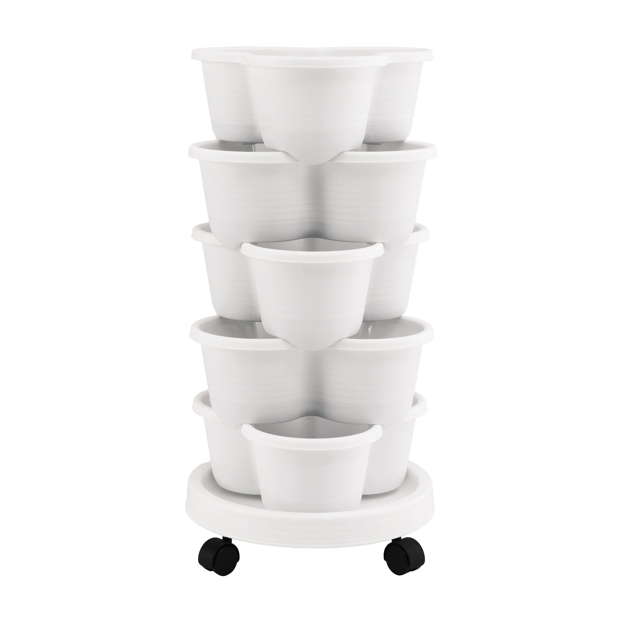 5 Tier Vertical Garden Planter, Stackable Planters with Wheels, White, Garden Bed, Garden Tower Indoor Outdoor, Auto Drainage System, for Strawberries, Herbs, Flowers, Vegetables - Home & Garden > Artificial Plants > Pots, Planters & Accessories - Rivercity House & Home Co. (ABN 18 642 972 209) - Affordable Modern Furniture Australia