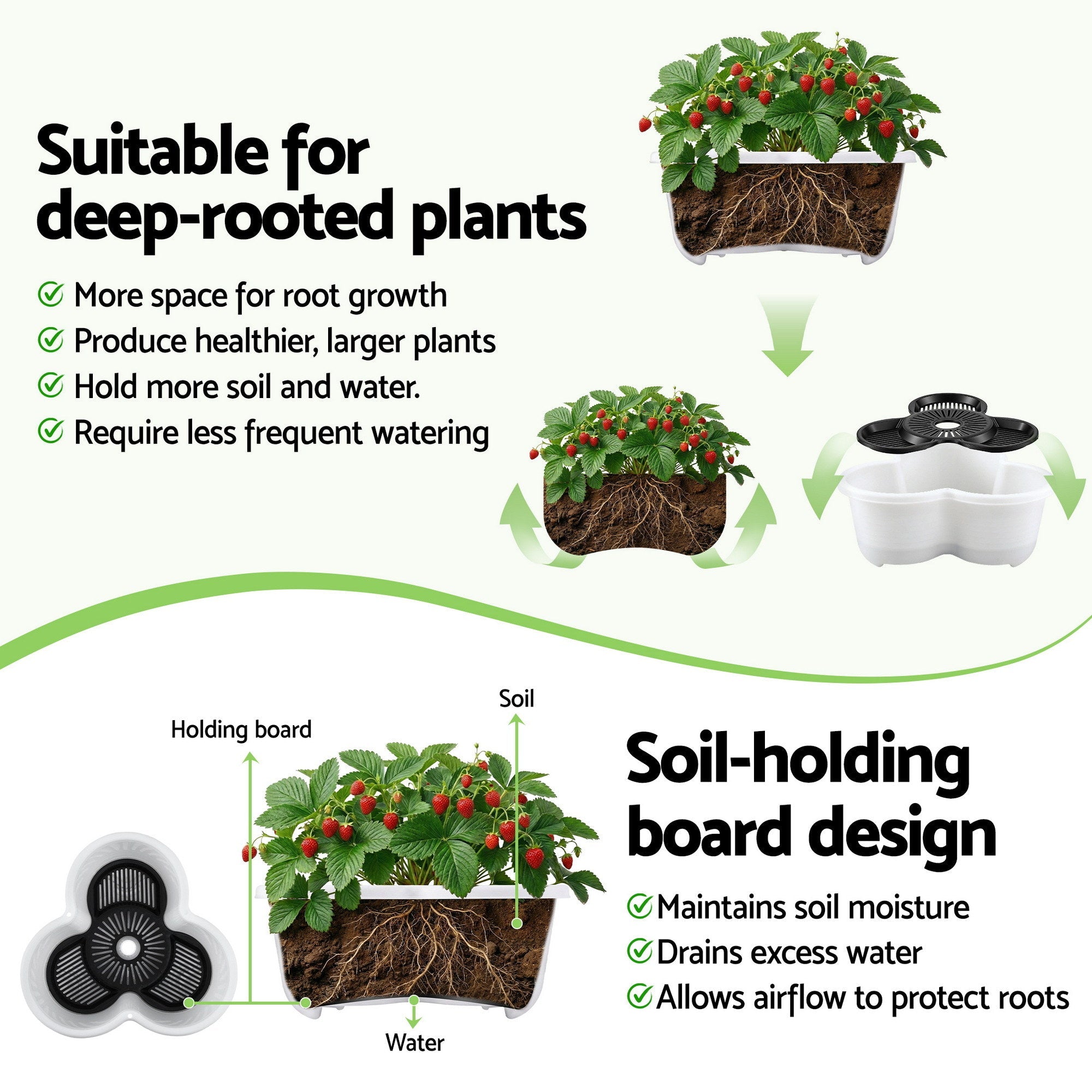 5 Tier Vertical Garden Planter, Stackable Planters with Wheels, White, Garden Bed, Garden Tower Indoor Outdoor, Auto Drainage System, for Strawberries, Herbs, Flowers, Vegetables - Home & Garden > Artificial Plants > Pots, Planters & Accessories - Rivercity House & Home Co. (ABN 18 642 972 209) - Affordable Modern Furniture Australia
