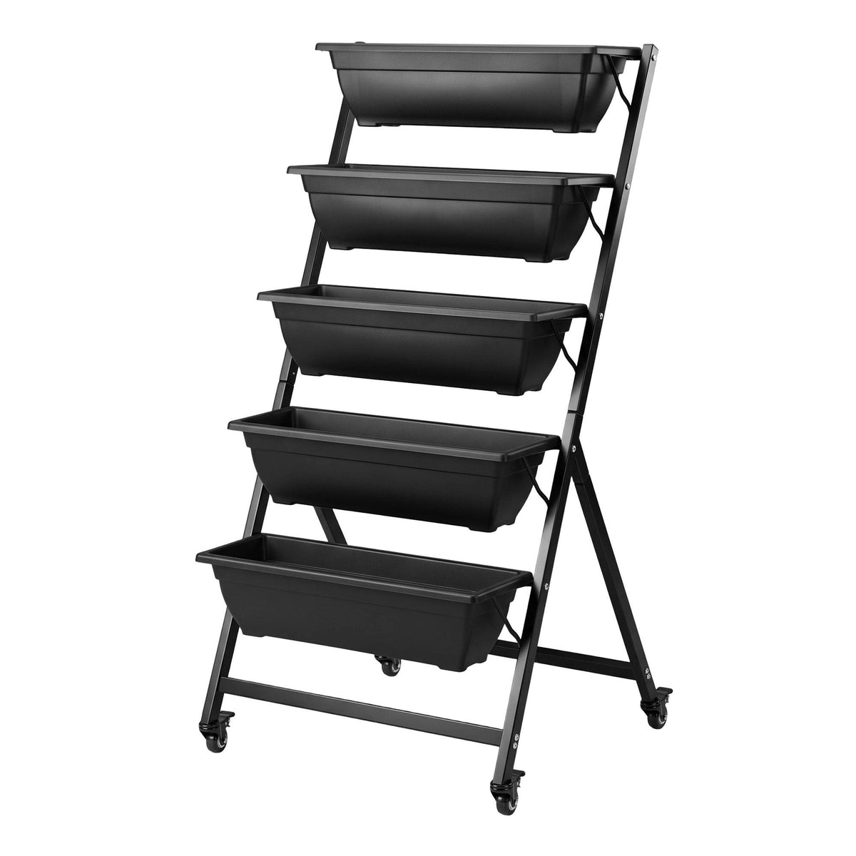 5 Tier Vertical Raised Garden Bed with Locking Wheels Mobile Planter Box - Black - Home & Garden > Garden Beds > Garden Beds & Planters - Rivercity House & Home Co. (ABN 18 642 972 209) - Affordable Modern Furniture Australia