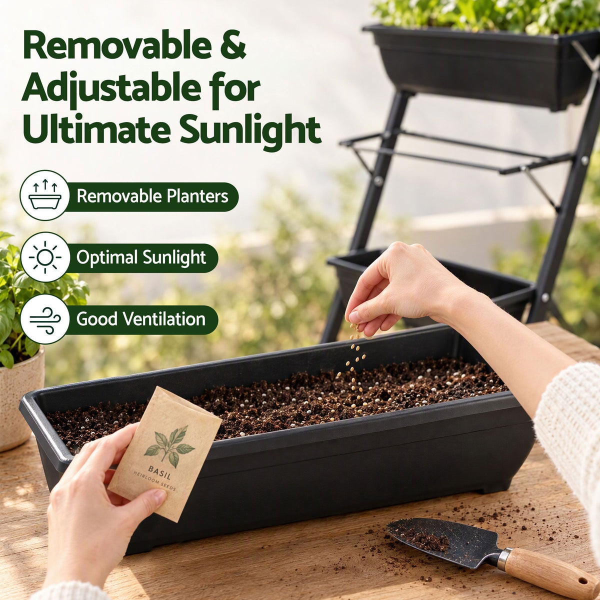 5 Tier Vertical Raised Garden Bed with Locking Wheels Mobile Planter Box - Black - Home & Garden > Garden Beds > Garden Beds & Planters - Rivercity House & Home Co. (ABN 18 642 972 209) - Affordable Modern Furniture Australia