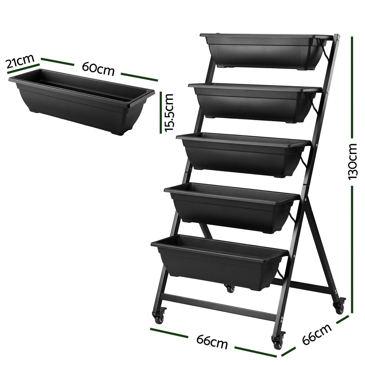 5 Tier Vertical Raised Garden Bed with Locking Wheels Mobile Planter Box - Black - Home & Garden > Garden Beds > Garden Beds & Planters - Rivercity House & Home Co. (ABN 18 642 972 209) - Affordable Modern Furniture Australia