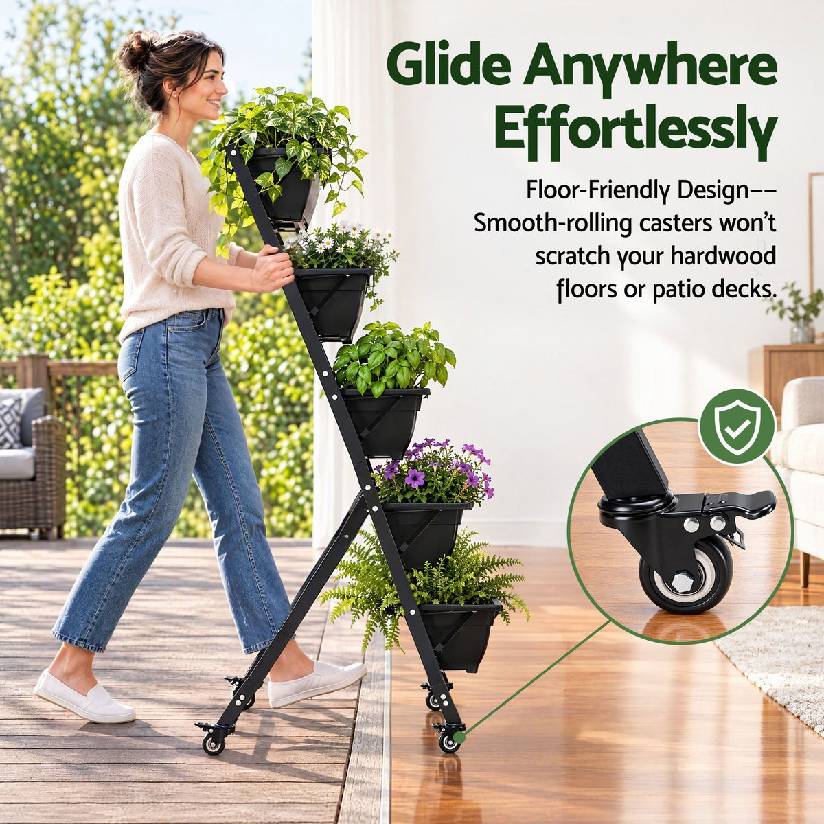 5 Tier Vertical Raised Garden Bed with Locking Wheels Mobile Planter Box - Black - Home & Garden > Garden Beds > Garden Beds & Planters - Rivercity House & Home Co. (ABN 18 642 972 209) - Affordable Modern Furniture Australia