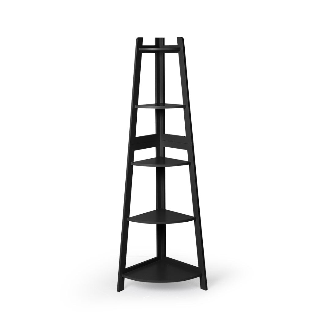 5 - Tier Wooden Corner Shelf Storage Unit - Black - Rivercity House & Home Co. (ABN 18 642 972 209) - Affordable Modern Furniture Australia