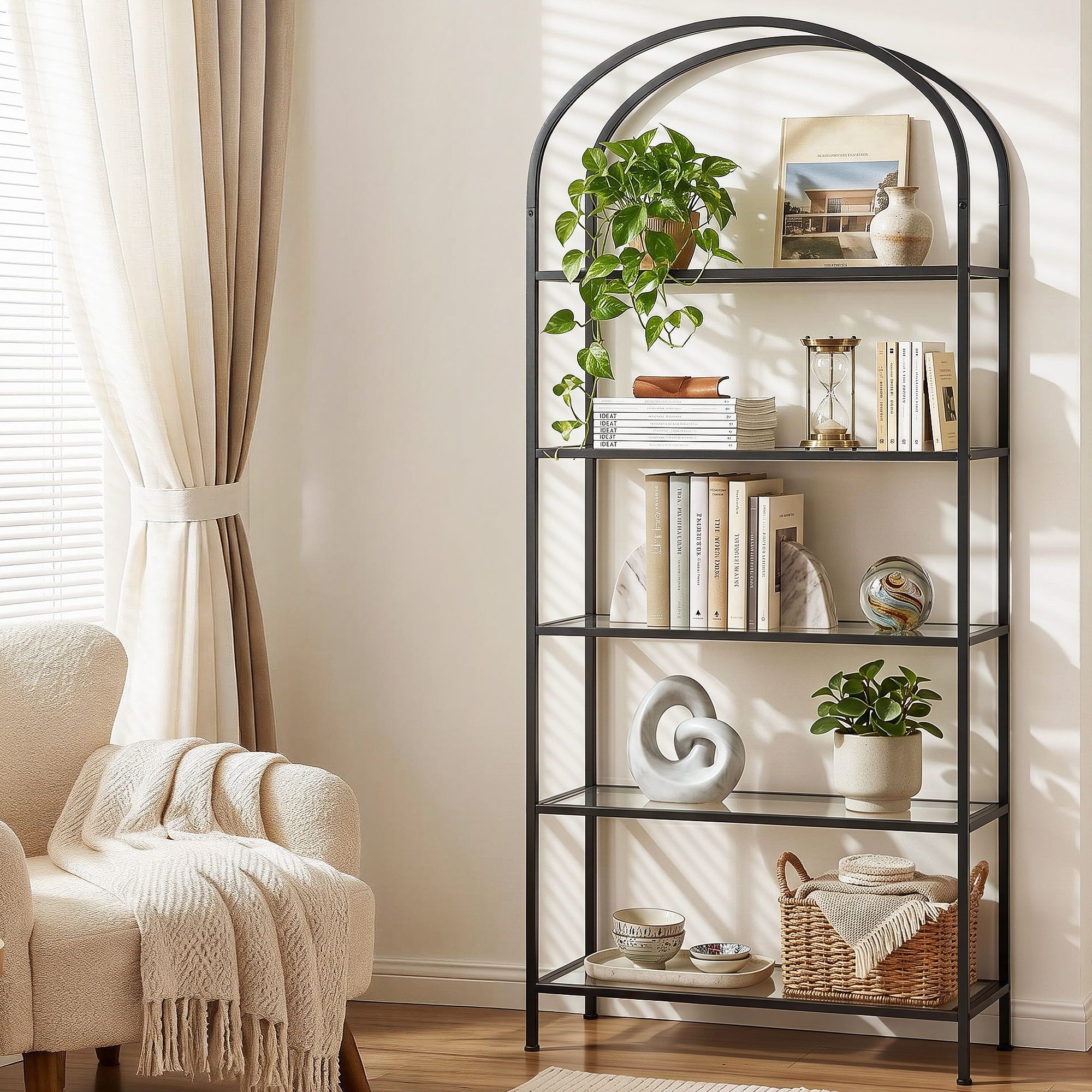 5 Tiers Bookshelf Industrial Etagere Bookcase Display Shelf Black - Furniture > Living Room > Bookcases & Shelves - Rivercity House & Home Co. (ABN 18 642 972 209) - Affordable Modern Furniture Australia