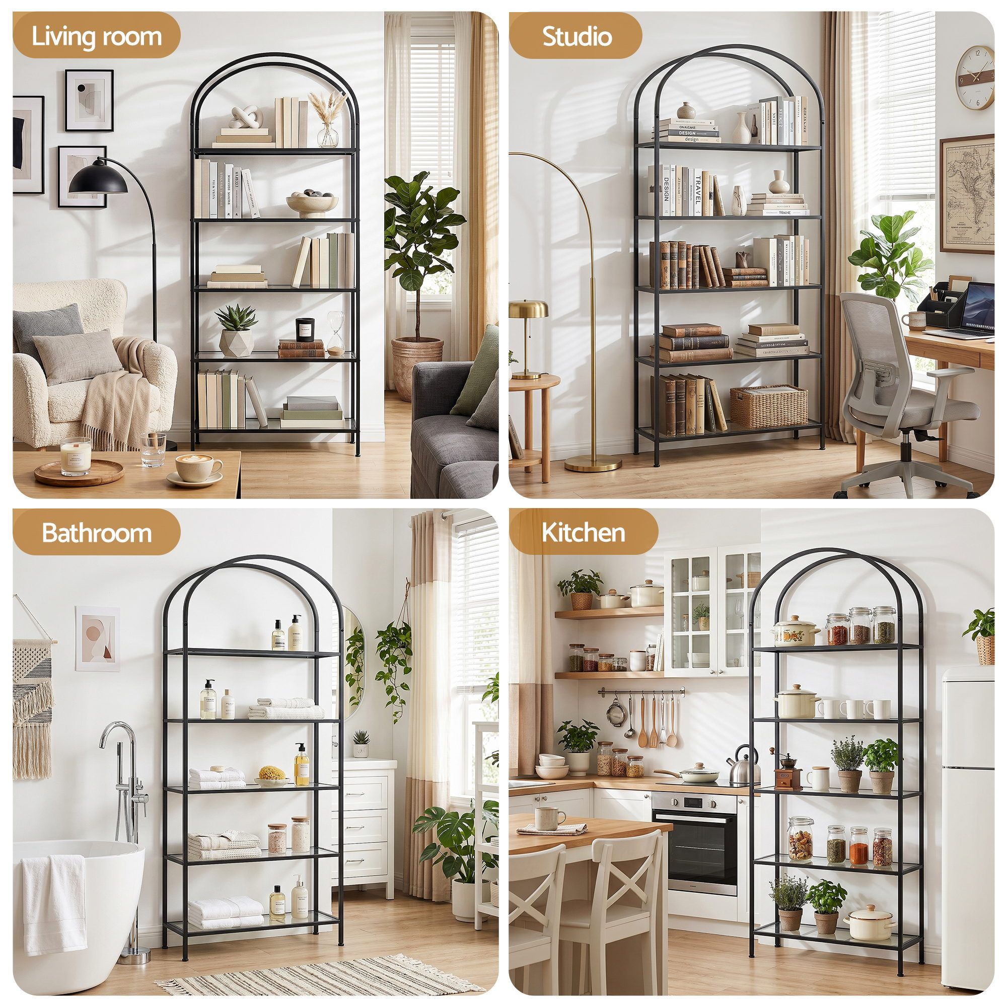 5 Tiers Bookshelf Industrial Etagere Bookcase Display Shelf Black - Furniture > Living Room > Bookcases & Shelves - Rivercity House & Home Co. (ABN 18 642 972 209) - Affordable Modern Furniture Australia
