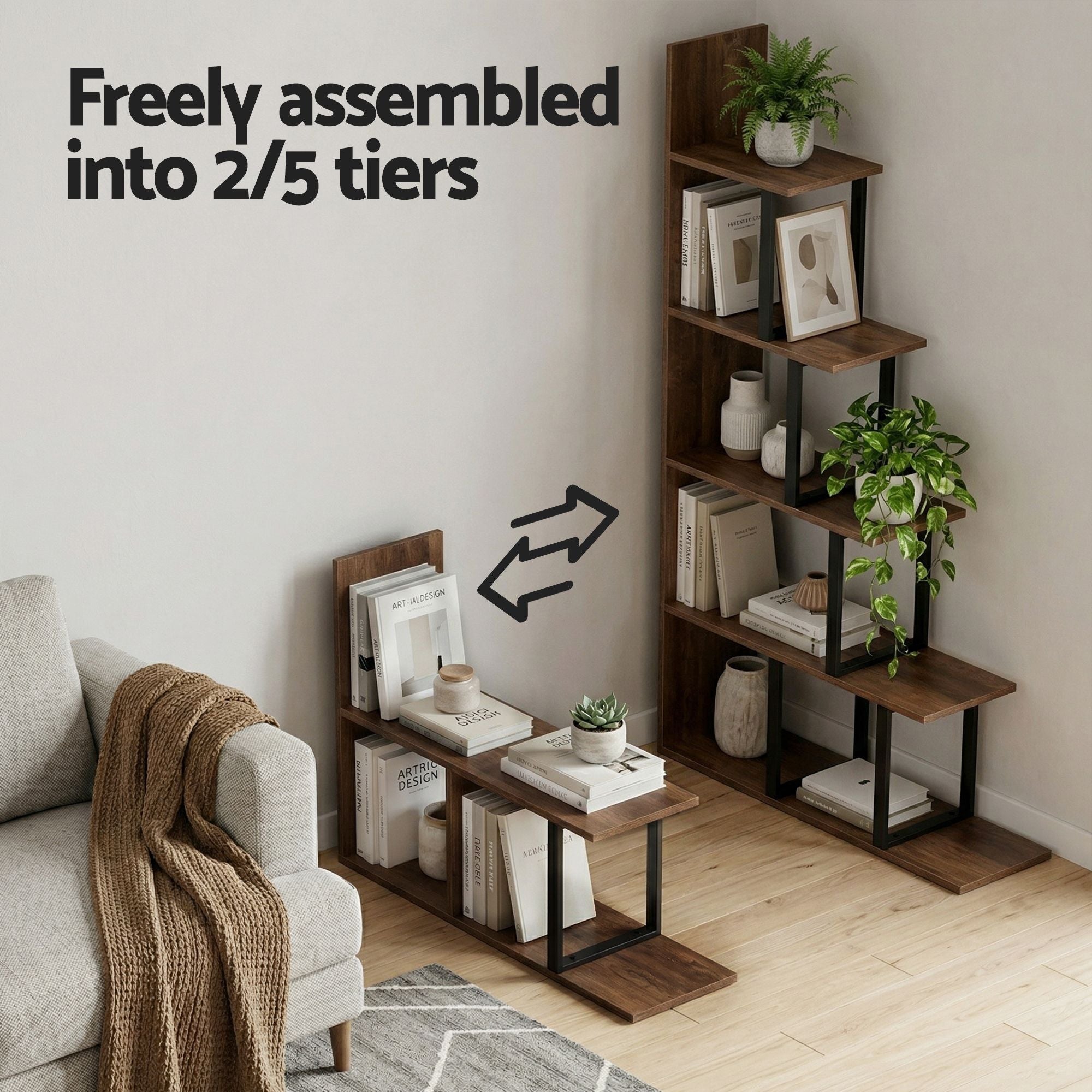 5 Tiers Bookshelf Ladder Corner Shelf Bookcase Walnut - Furniture > Living Room > Bookcases & Shelves - Rivercity House & Home Co. (ABN 18 642 972 209) - Affordable Modern Furniture Australia