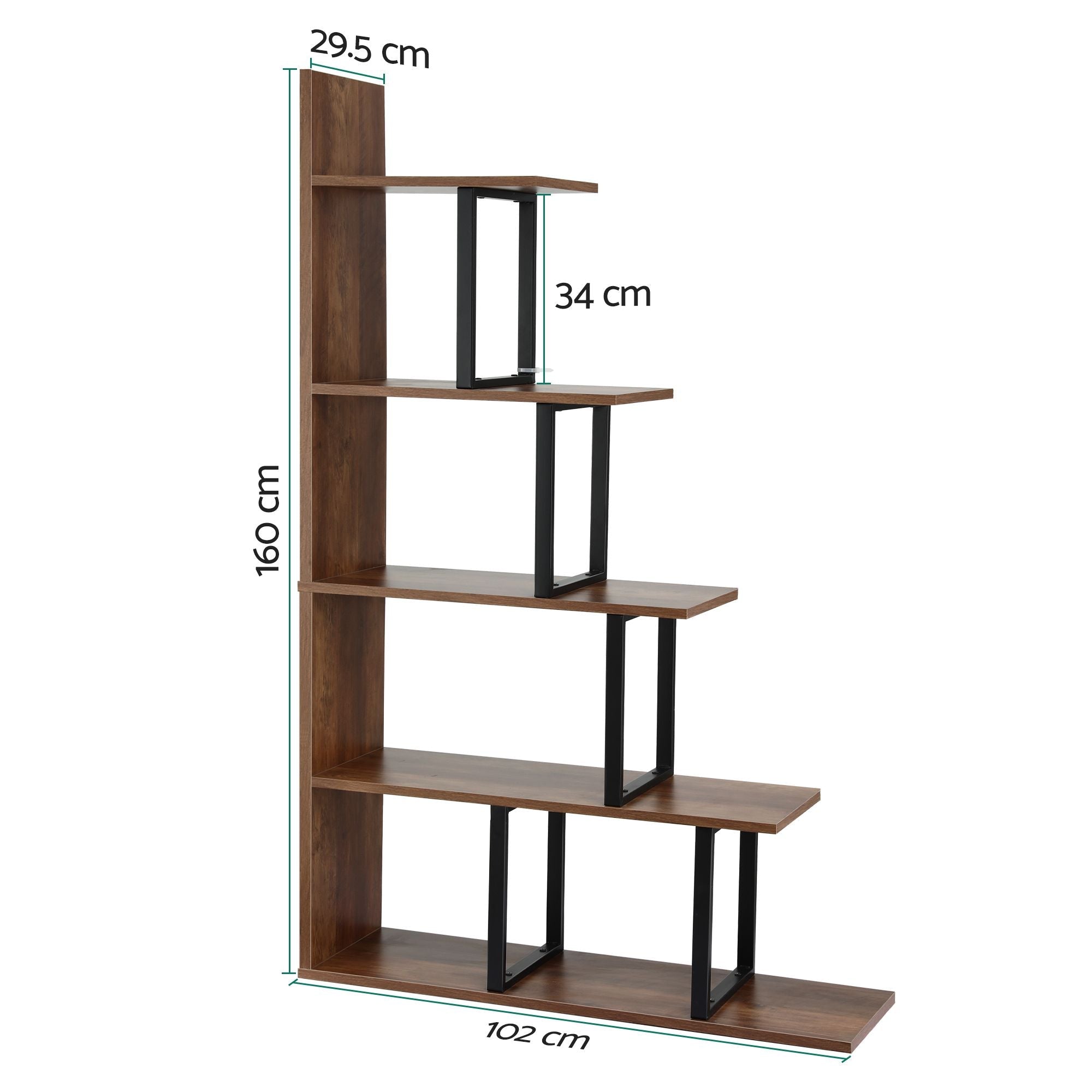 5 Tiers Bookshelf Ladder Corner Shelf Bookcase Walnut - Furniture > Living Room > Bookcases & Shelves - Rivercity House & Home Co. (ABN 18 642 972 209) - Affordable Modern Furniture Australia