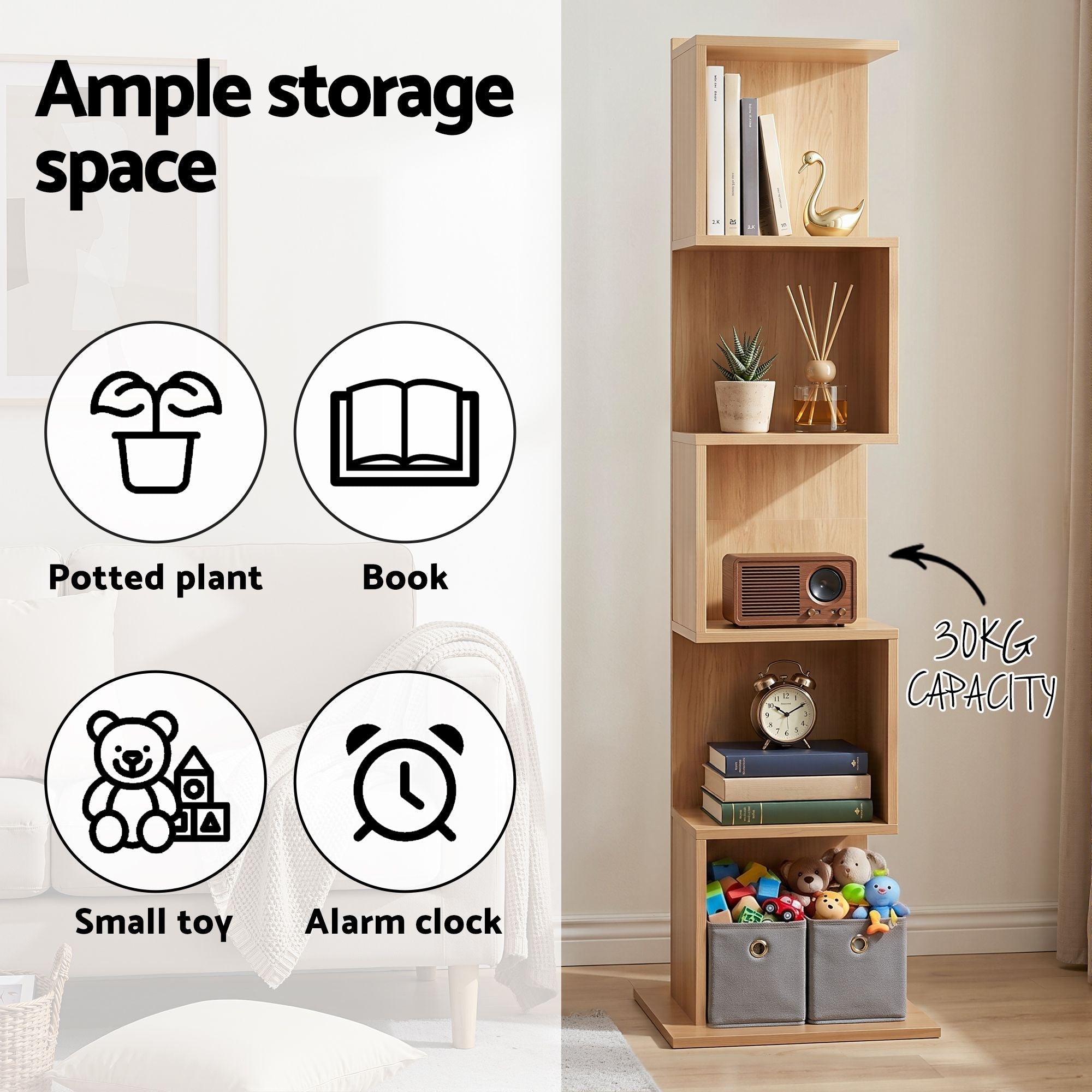 5 Tiers Bookshelf S - shaped Bookcase Oak - Furniture > Living Room > Bookcases & Shelves - Rivercity House & Home Co. (ABN 18 642 972 209) - Affordable Modern Furniture Australia