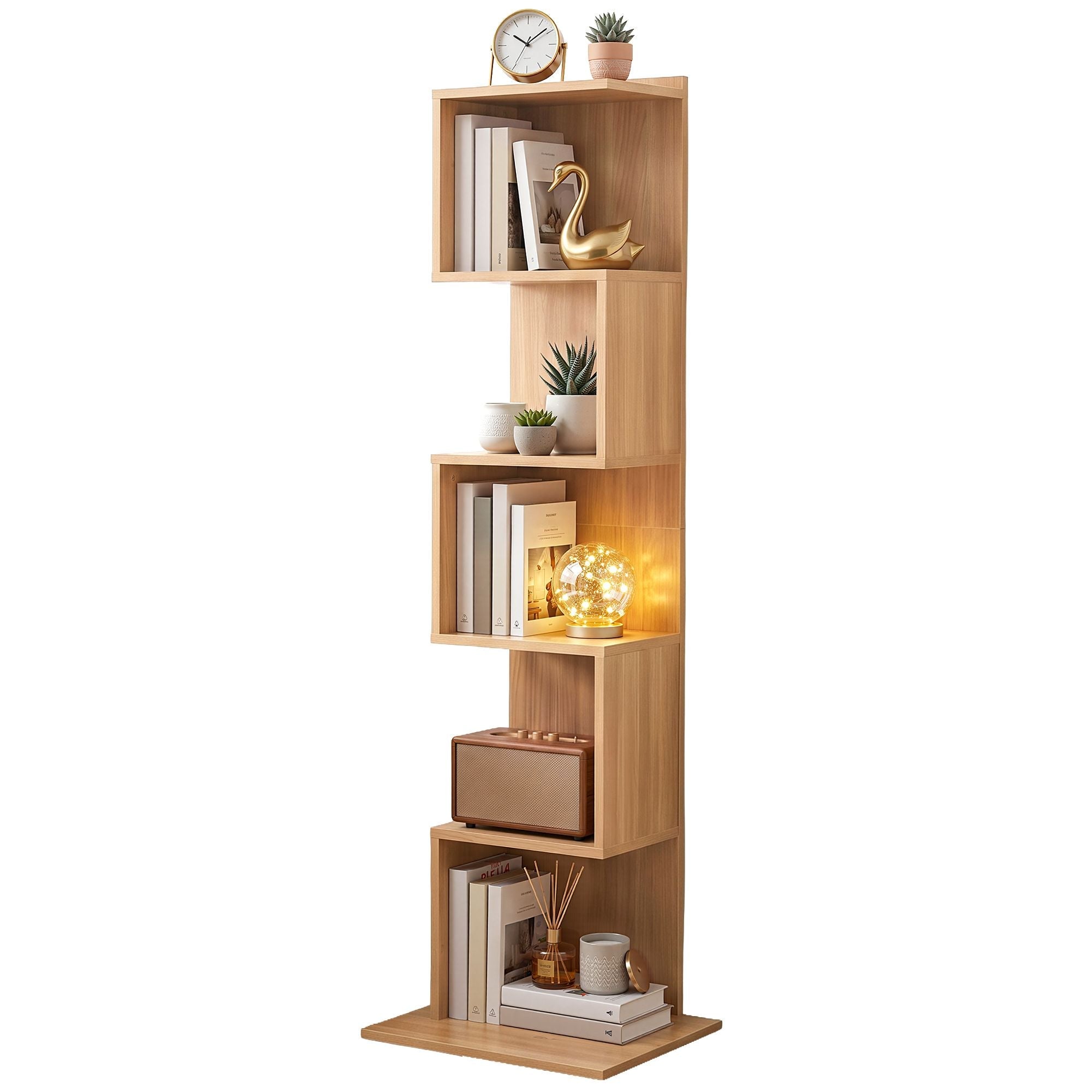 5 Tiers Bookshelf S - shaped Bookcase Oak - Furniture > Living Room > Bookcases & Shelves - Rivercity House & Home Co. (ABN 18 642 972 209) - Affordable Modern Furniture Australia