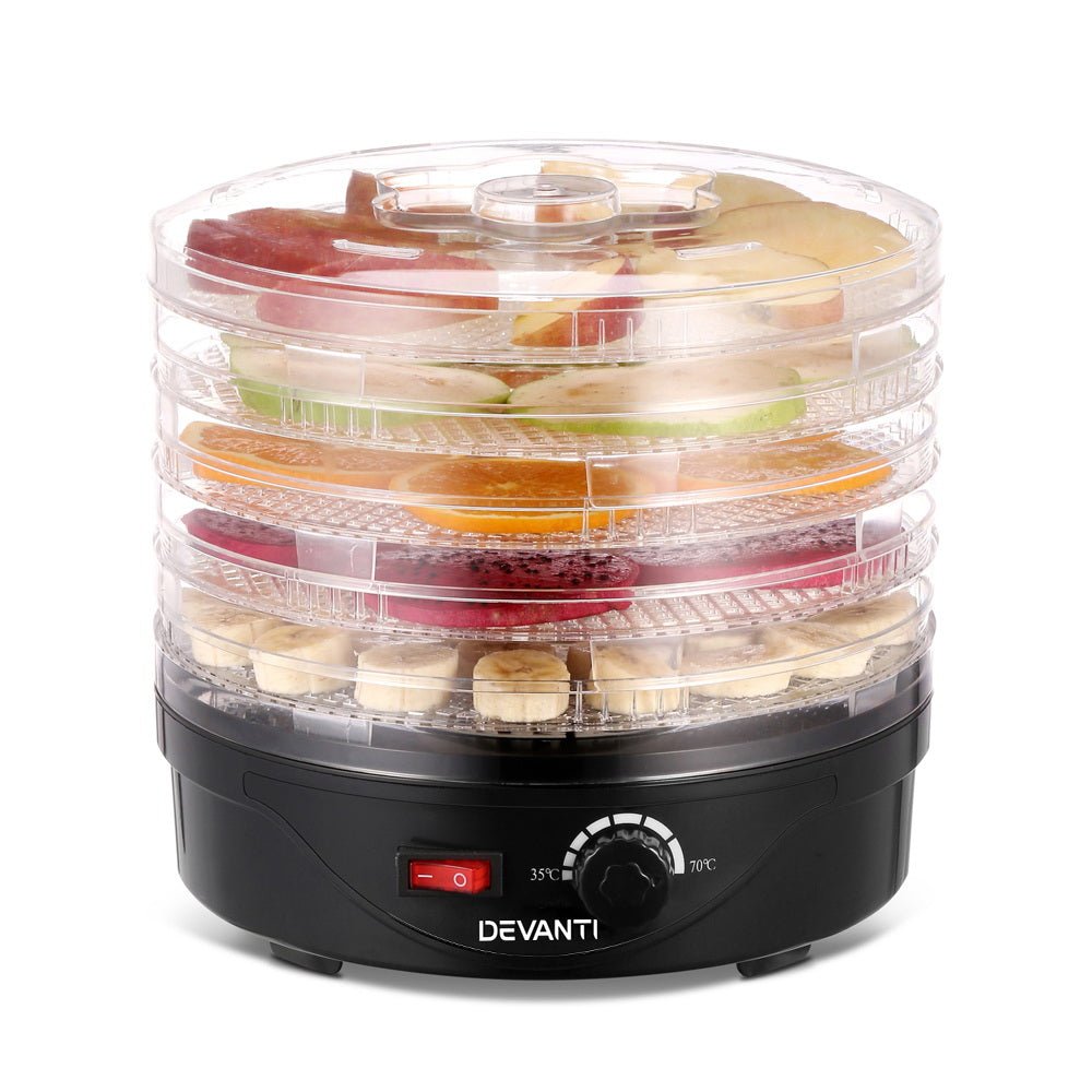 5 Trays Food Dehydrator Fruit Dehydrators Pet Beef Jerky Dryer Black - Appliances > Kitchen Appliances > Food Dehydrators - Rivercity House & Home Co. (ABN 18 642 972 209) - Affordable Modern Furniture Australia