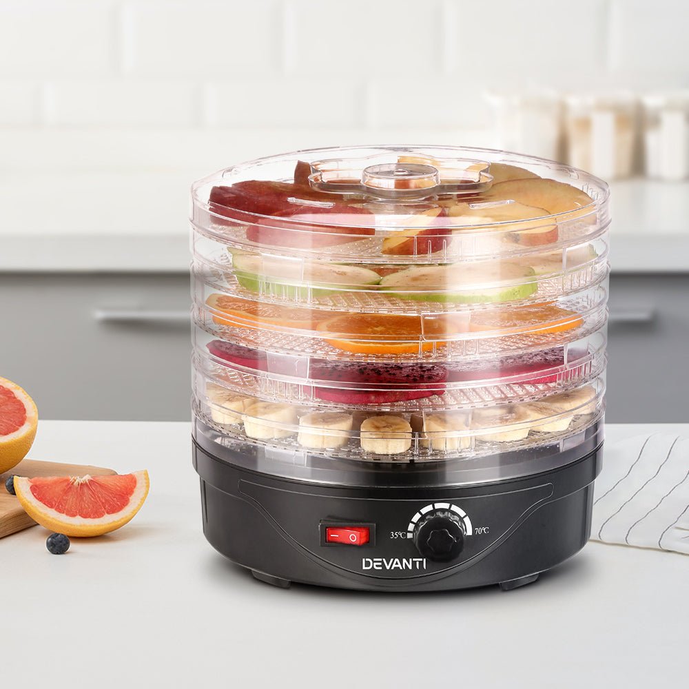 5 Trays Food Dehydrator Fruit Dehydrators Pet Beef Jerky Dryer Black - Appliances > Kitchen Appliances > Food Dehydrators - Rivercity House & Home Co. (ABN 18 642 972 209) - Affordable Modern Furniture Australia