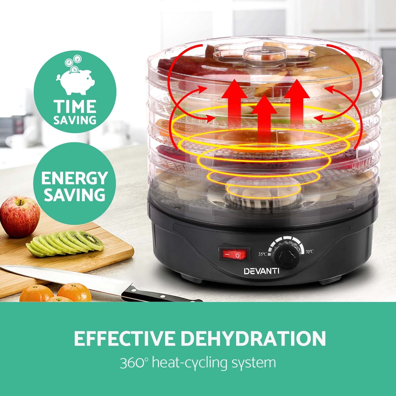 5 Trays Food Dehydrator Fruit Dehydrators Pet Beef Jerky Dryer Black - Appliances > Kitchen Appliances > Food Dehydrators - Rivercity House & Home Co. (ABN 18 642 972 209) - Affordable Modern Furniture Australia