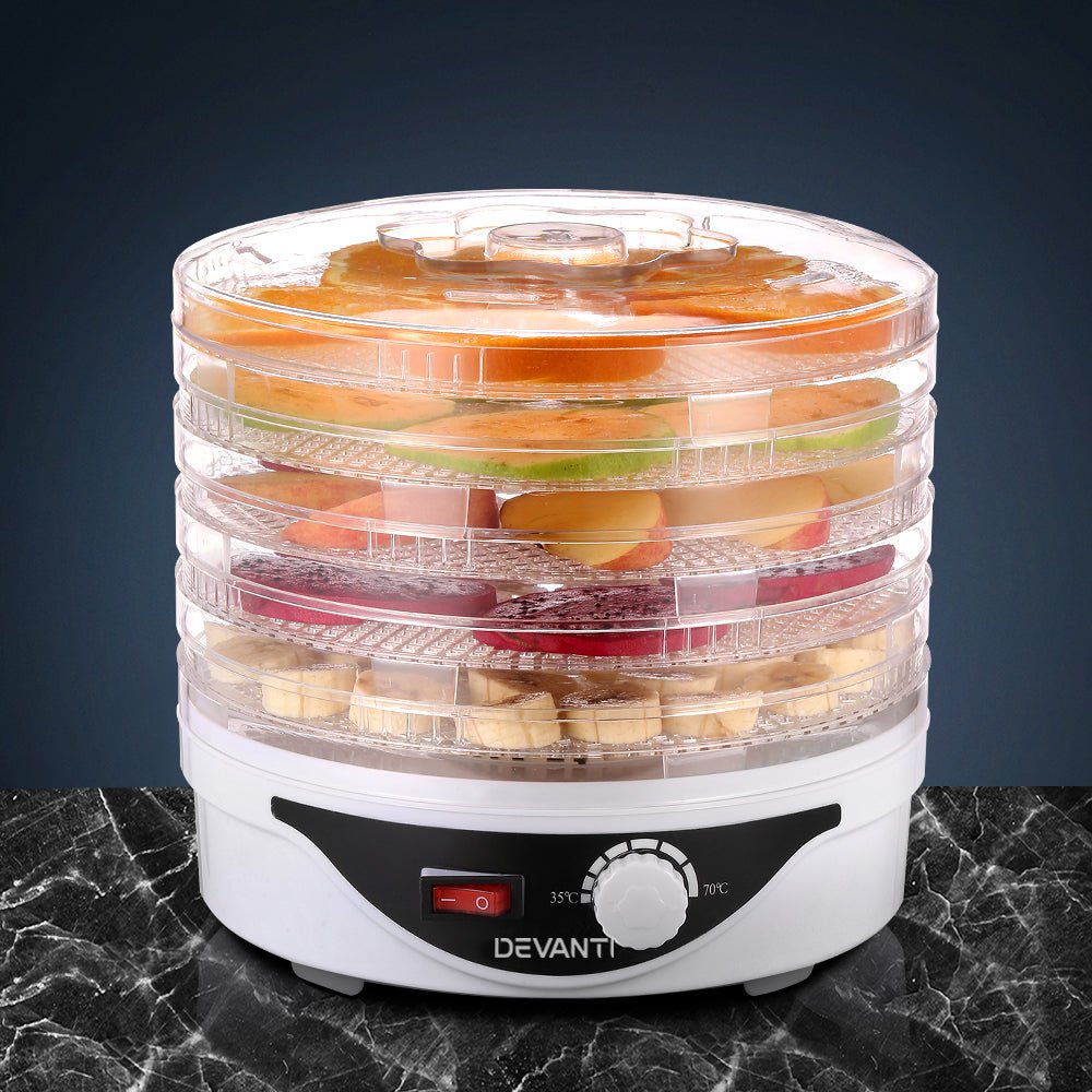 5 Trays Food Dehydrator Fruit Dehydrators Pet Beef Jerky Dryer White - Appliances > Kitchen Appliances > Food Dehydrators - Rivercity House & Home Co. (ABN 18 642 972 209) - Affordable Modern Furniture Australia