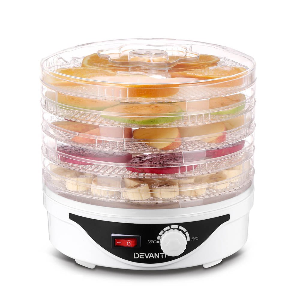 5 Trays Food Dehydrator Fruit Dehydrators Pet Beef Jerky Dryer White - Appliances > Kitchen Appliances > Food Dehydrators - Rivercity House & Home Co. (ABN 18 642 972 209) - Affordable Modern Furniture Australia