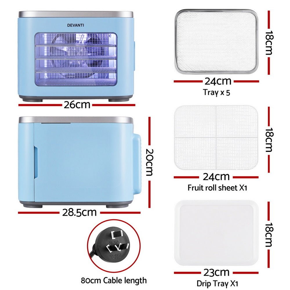 5 Trays Food Dehydrator Mini Fruit Dryer 500W - Appliances > Kitchen Appliances > Food Dehydrators - Rivercity House & Home Co. (ABN 18 642 972 209) - Affordable Modern Furniture Australia