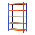 5 x 1.8M 5-Tier Garage Shelving Rack with 200kg Capacity - Orange Blue