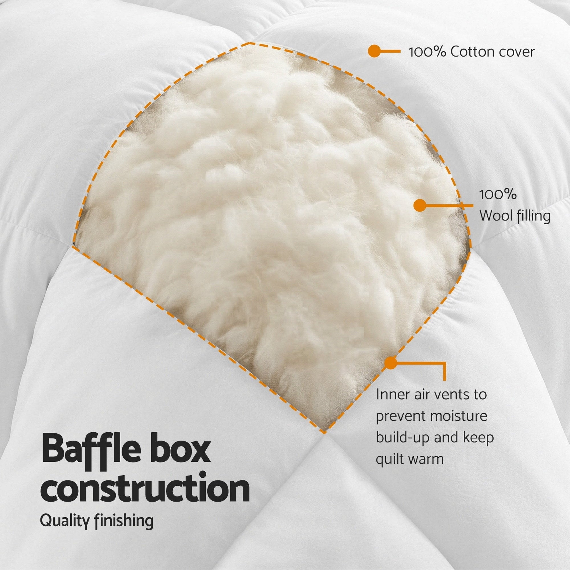 500GSM Queen Wool Quilt with Baffle Box Construction - White - Home & Garden > Bedding > Quilts & Duvets - Rivercity House & Home Co. (ABN 18 642 972 209) - Affordable Modern Furniture Australia