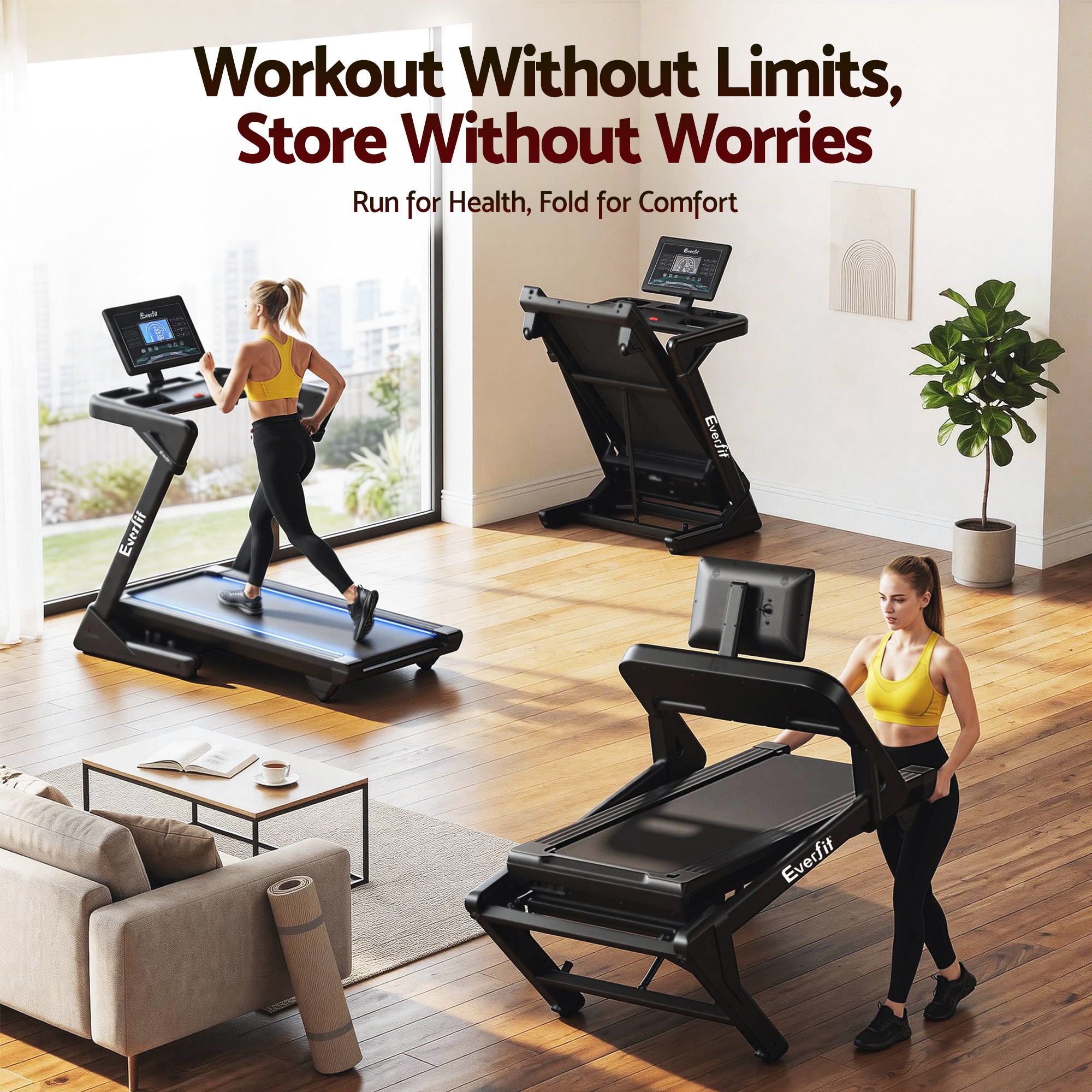 500mm Wide Belt Treadmill 30% Auto Incline Foldable Treadmills for Home with LED Lights - Sports & Fitness > Exercise, Gym & Fitness > Treadmills - Rivercity House & Home Co. (ABN 18 642 972 209) - Affordable Modern Furniture Australia