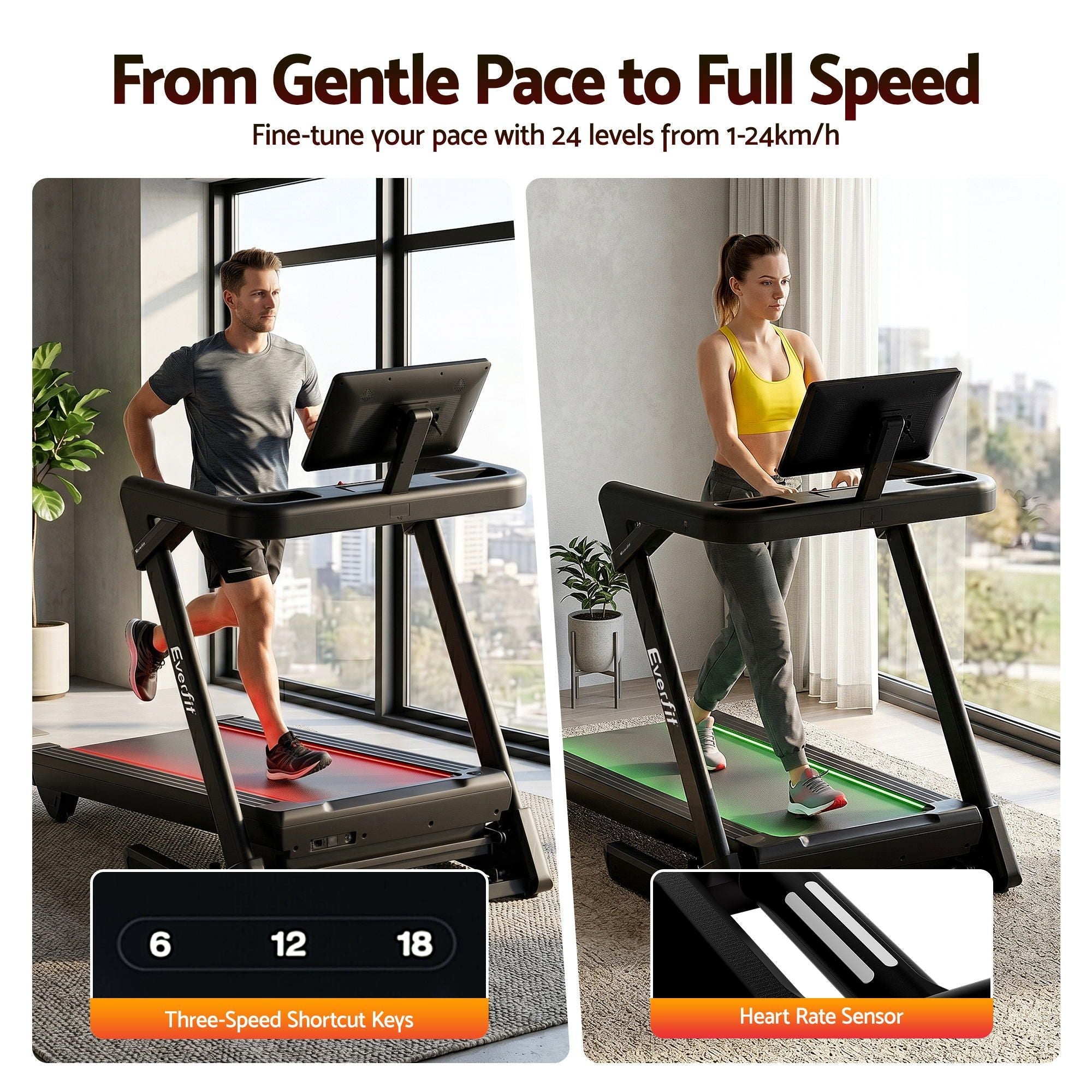 500mm Wide Belt Treadmill 30% Auto Incline Foldable Treadmills for Home with LED Lights - Sports & Fitness > Exercise, Gym & Fitness > Treadmills - Rivercity House & Home Co. (ABN 18 642 972 209) - Affordable Modern Furniture Australia