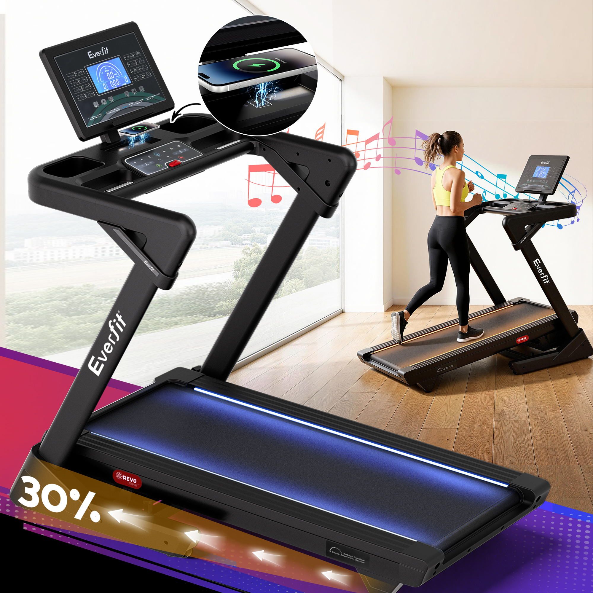 500mm Wide Belt Treadmill 30% Auto Incline Foldable Treadmills for Home with LED Lights - Sports & Fitness > Exercise, Gym & Fitness > Treadmills - Rivercity House & Home Co. (ABN 18 642 972 209) - Affordable Modern Furniture Australia