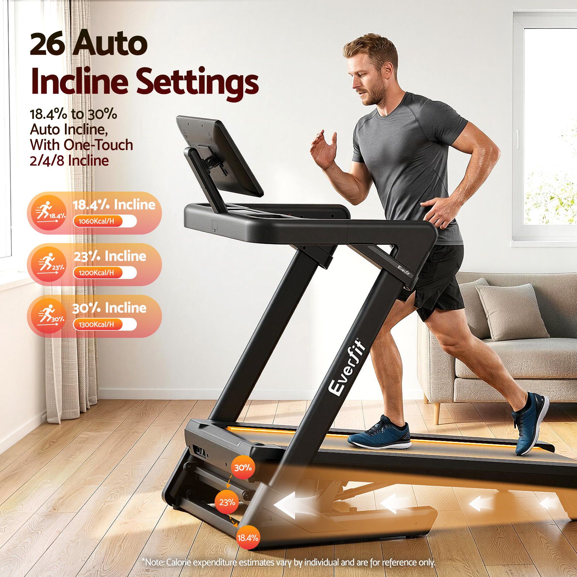 500mm Wide Belt Treadmill 30% Auto Incline Foldable Treadmills for Home with LED Lights - Sports & Fitness > Exercise, Gym & Fitness > Treadmills - Rivercity House & Home Co. (ABN 18 642 972 209) - Affordable Modern Furniture Australia
