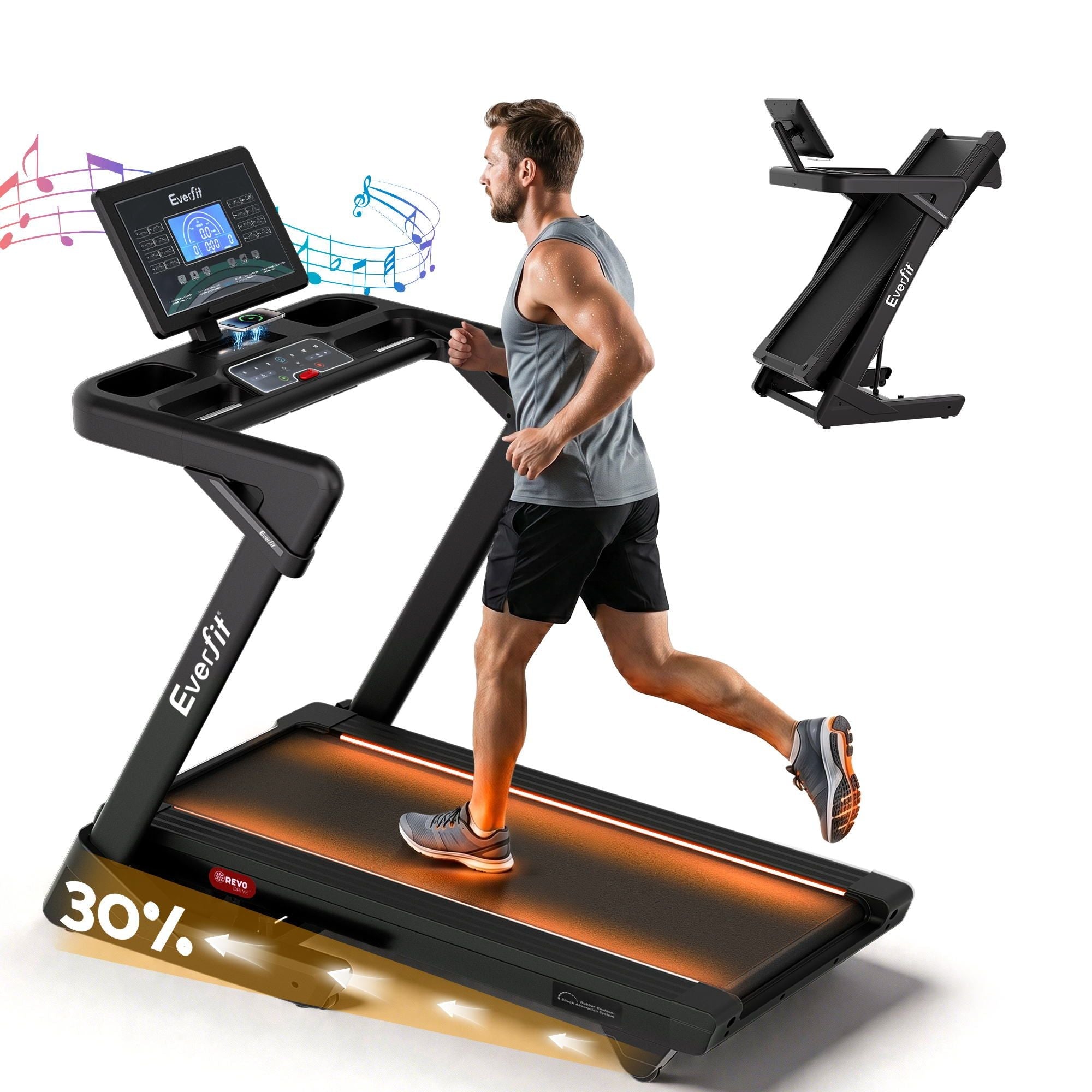 500mm Wide Belt Treadmill 30% Auto Incline Foldable Treadmills for Home with LED Lights - Sports & Fitness > Exercise, Gym & Fitness > Treadmills - Rivercity House & Home Co. (ABN 18 642 972 209) - Affordable Modern Furniture Australia