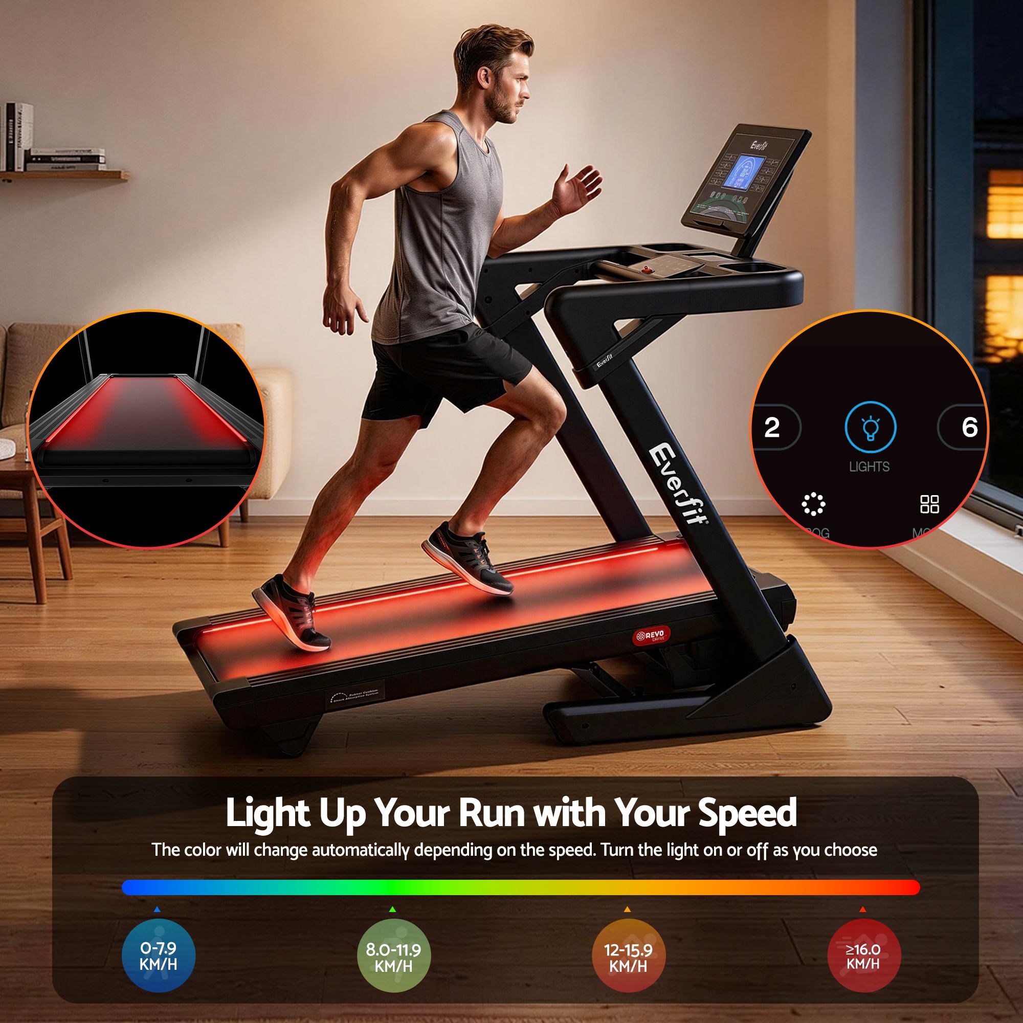 500mm Wide Belt Treadmill 30% Auto Incline Foldable Treadmills for Home with LED Lights - Sports & Fitness > Exercise, Gym & Fitness > Treadmills - Rivercity House & Home Co. (ABN 18 642 972 209) - Affordable Modern Furniture Australia
