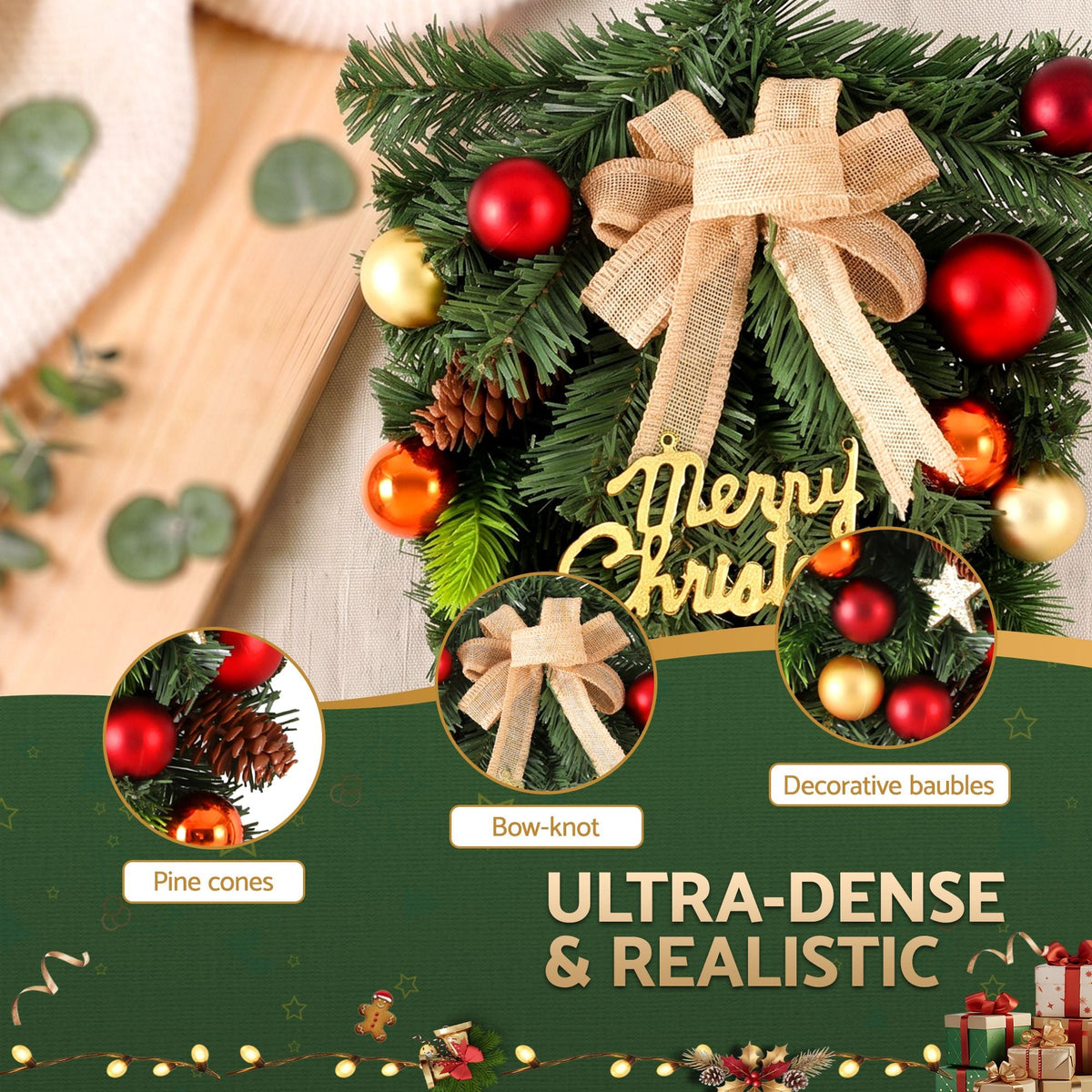 50cm Hanging Christmas Garland with Ornaments and LED Lights - Multi-Coloured - Occasions > Christmas > Christmas Wreaths & Garlands - Rivercity House & Home Co. (ABN 18 642 972 209) - Affordable Modern Furniture Australia