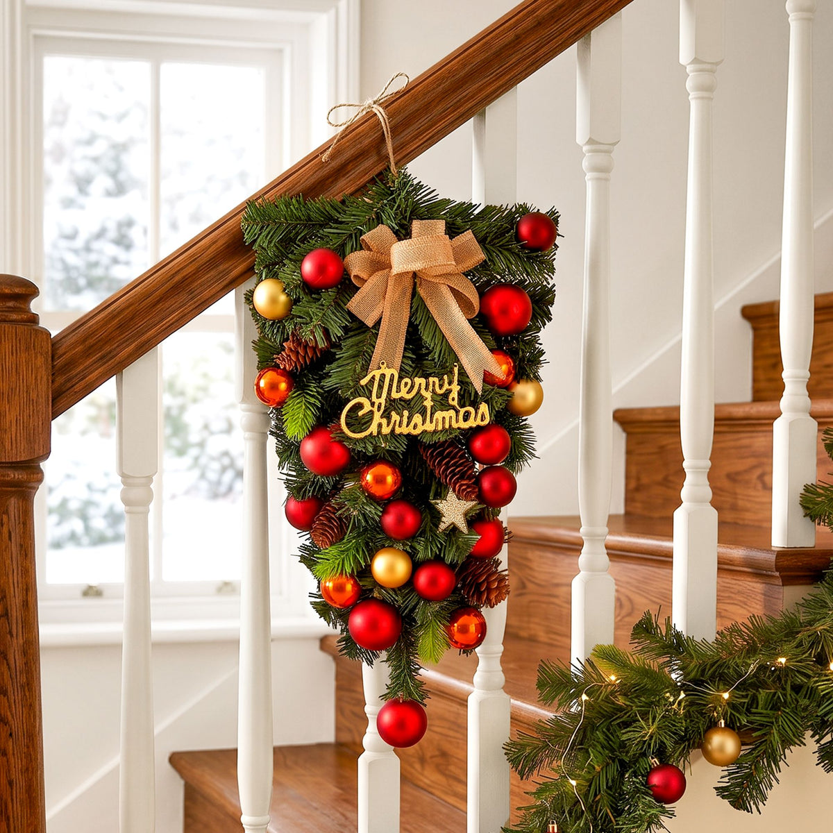50cm Hanging Christmas Garland with Ornaments and LED Lights - Multi-Coloured - Occasions > Christmas > Christmas Wreaths & Garlands - Rivercity House & Home Co. (ABN 18 642 972 209) - Affordable Modern Furniture Australia